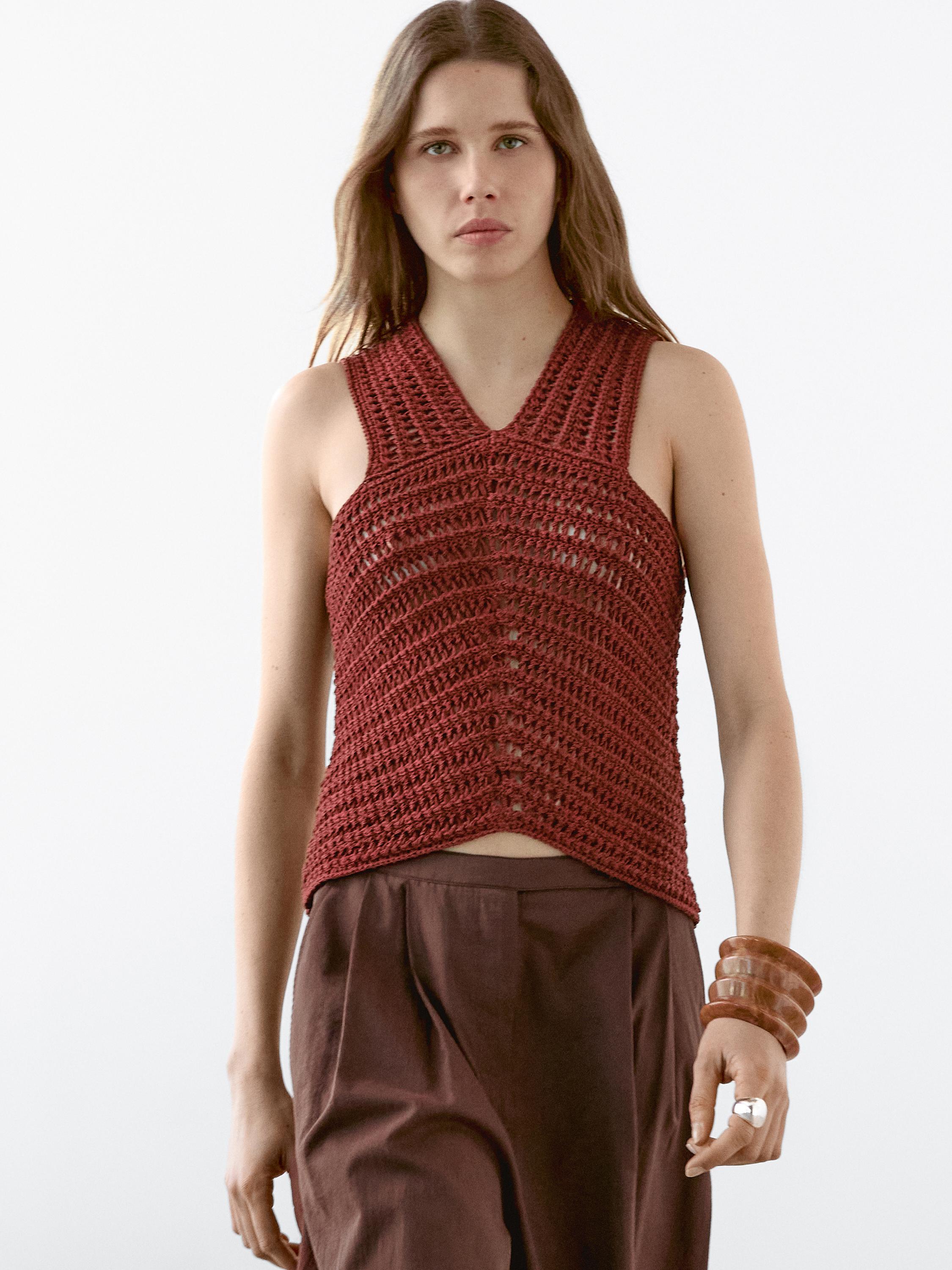 Top de crochet em malha rendilhada