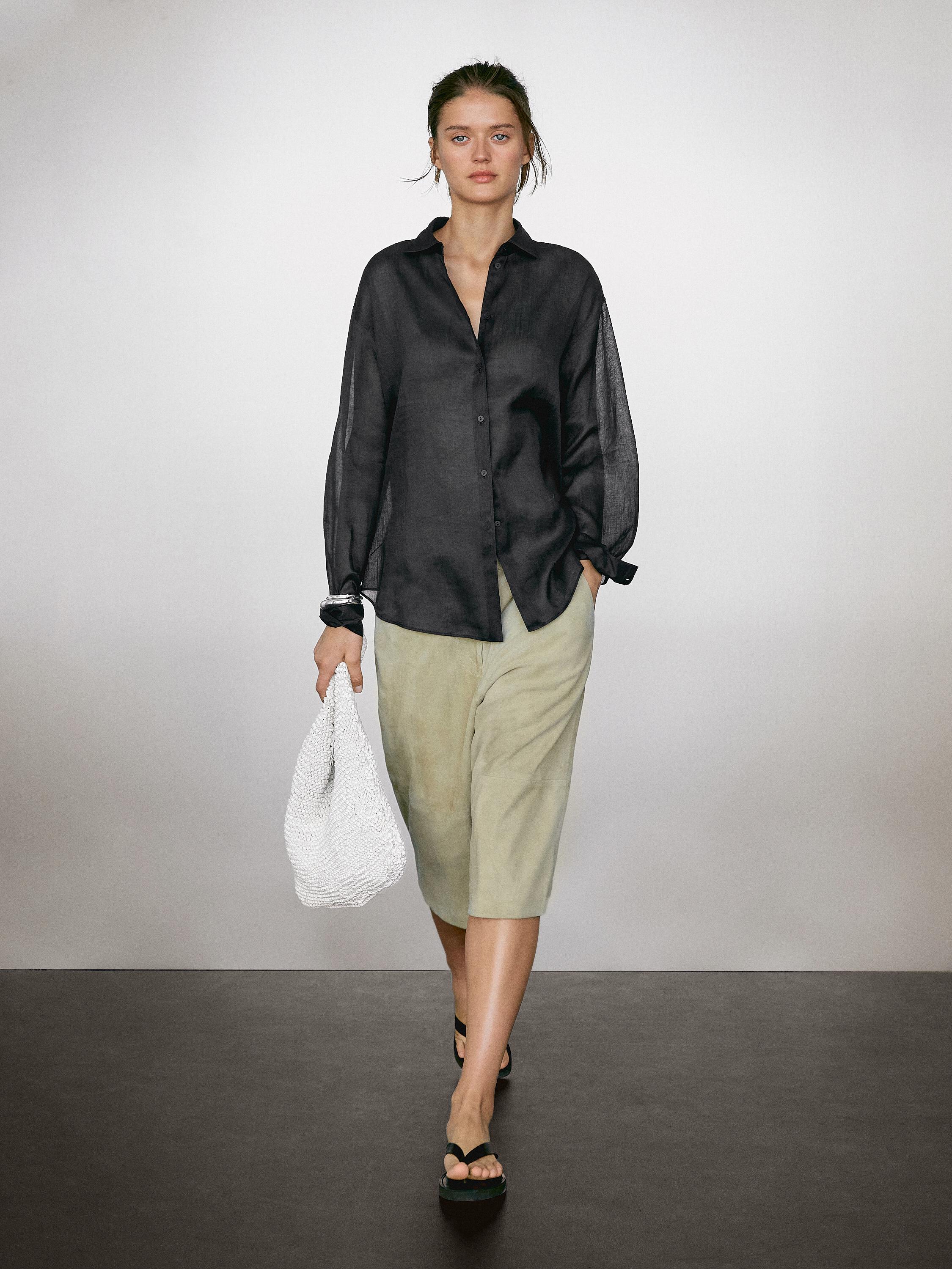 Camisa Negra Massimo Dutti Top Mujer Camisa Negra Massimo Dutti