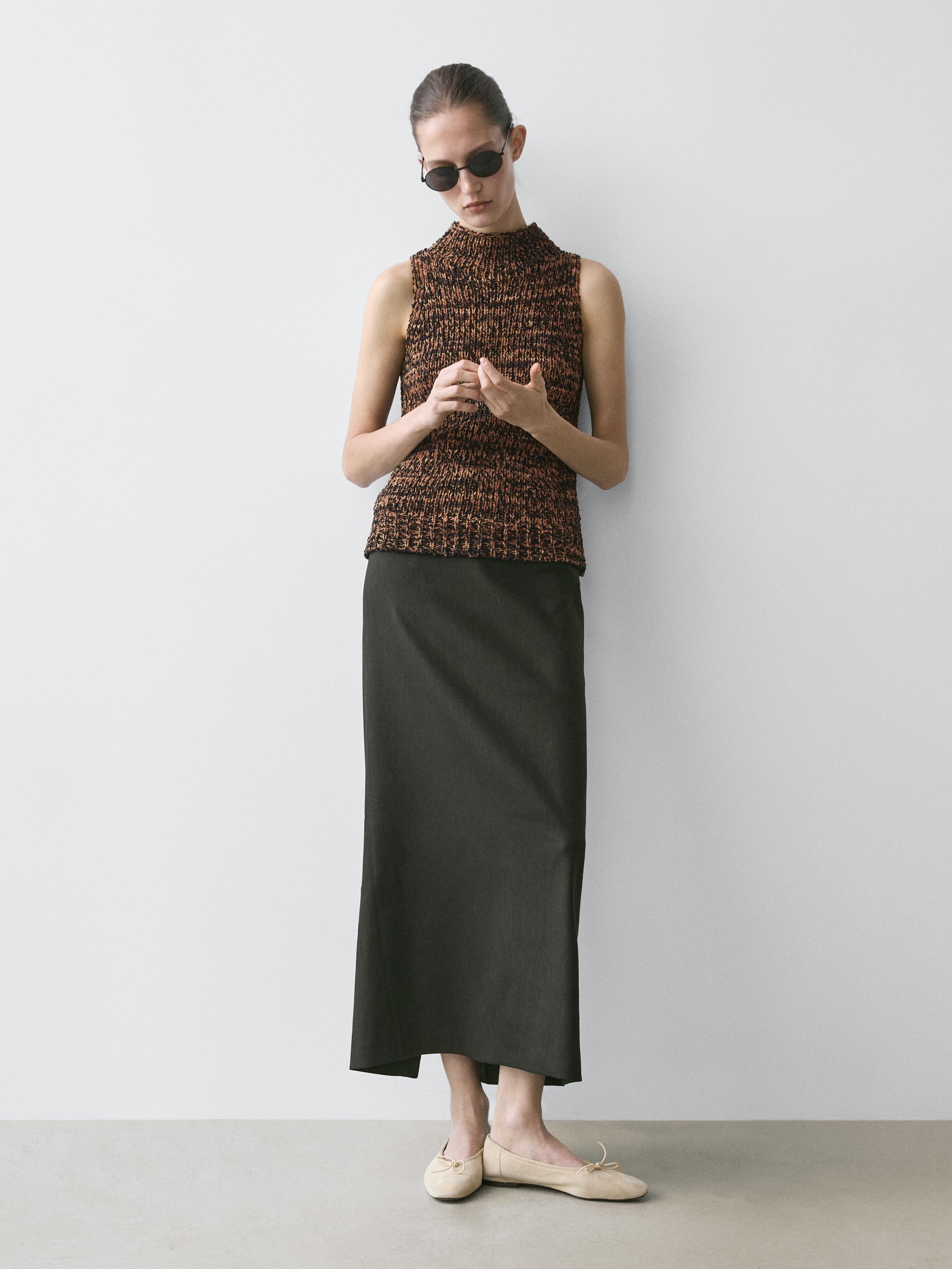 Flecked knit halter top — BROWN