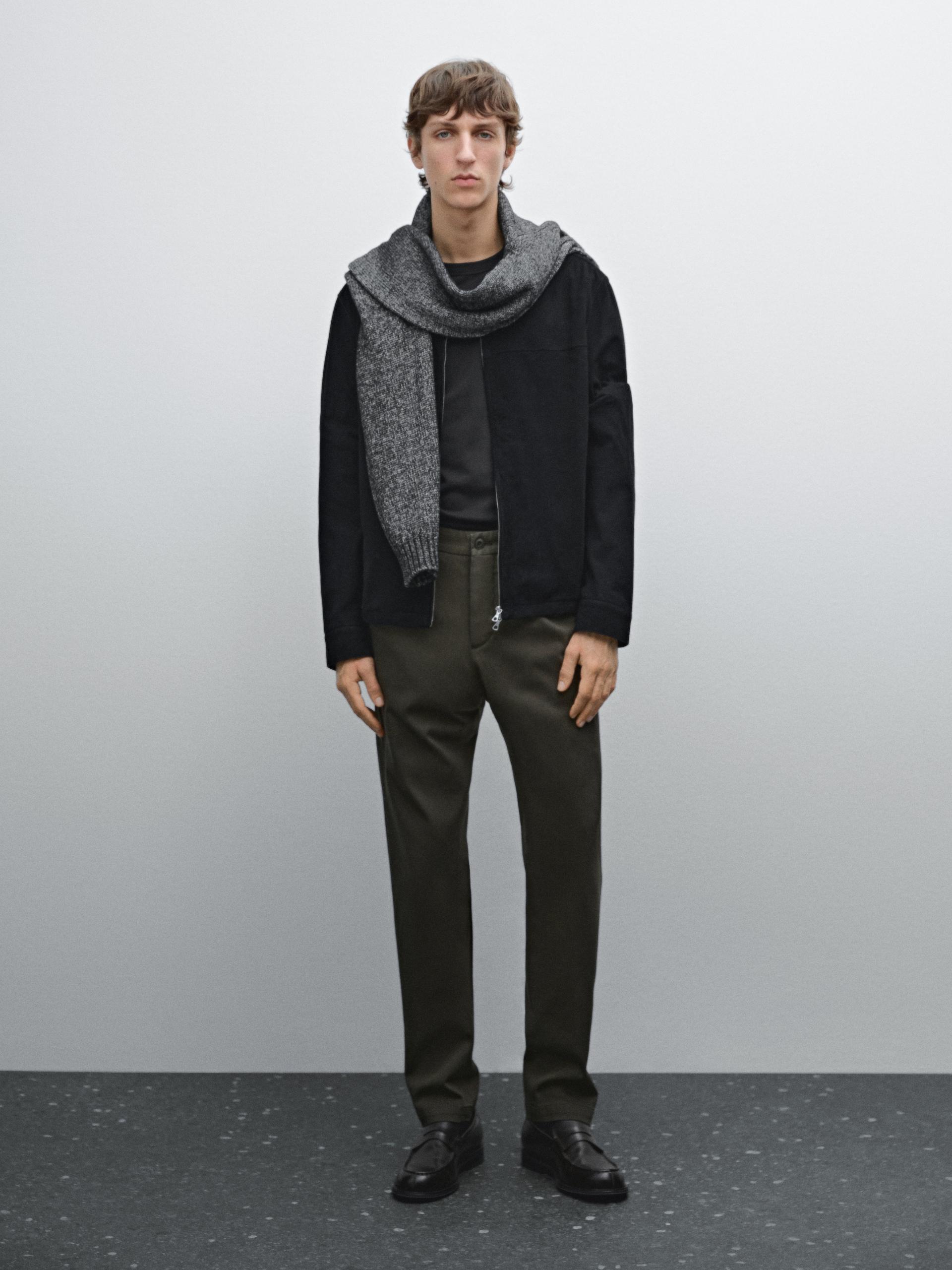 Spodnie Slim Z Mieszanki Bawełny Z Fakturą - Zielony - 40 - Massimo Dutti - Mężczyzna