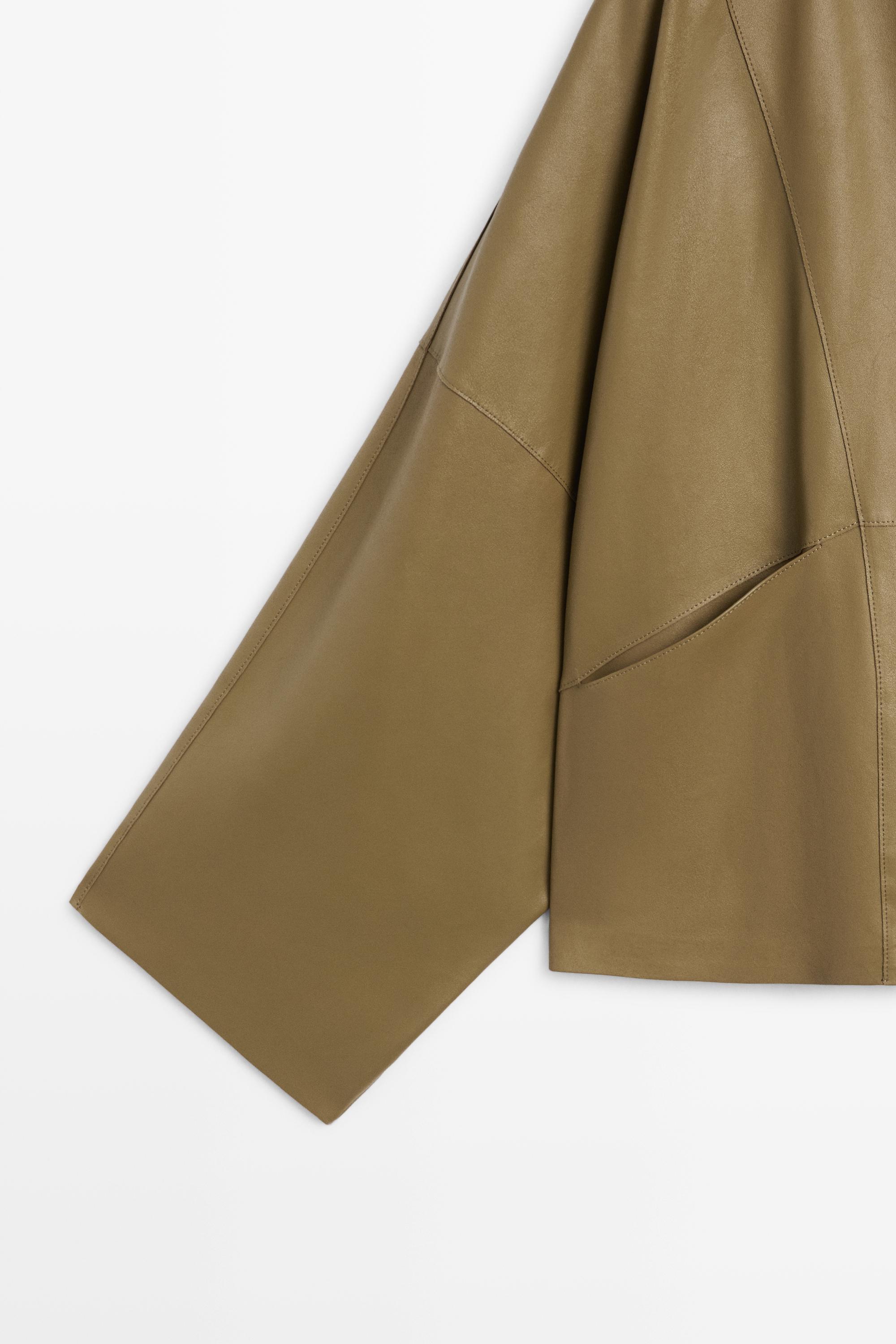 Stand collar nappa leather cropped jacket — KHAKI