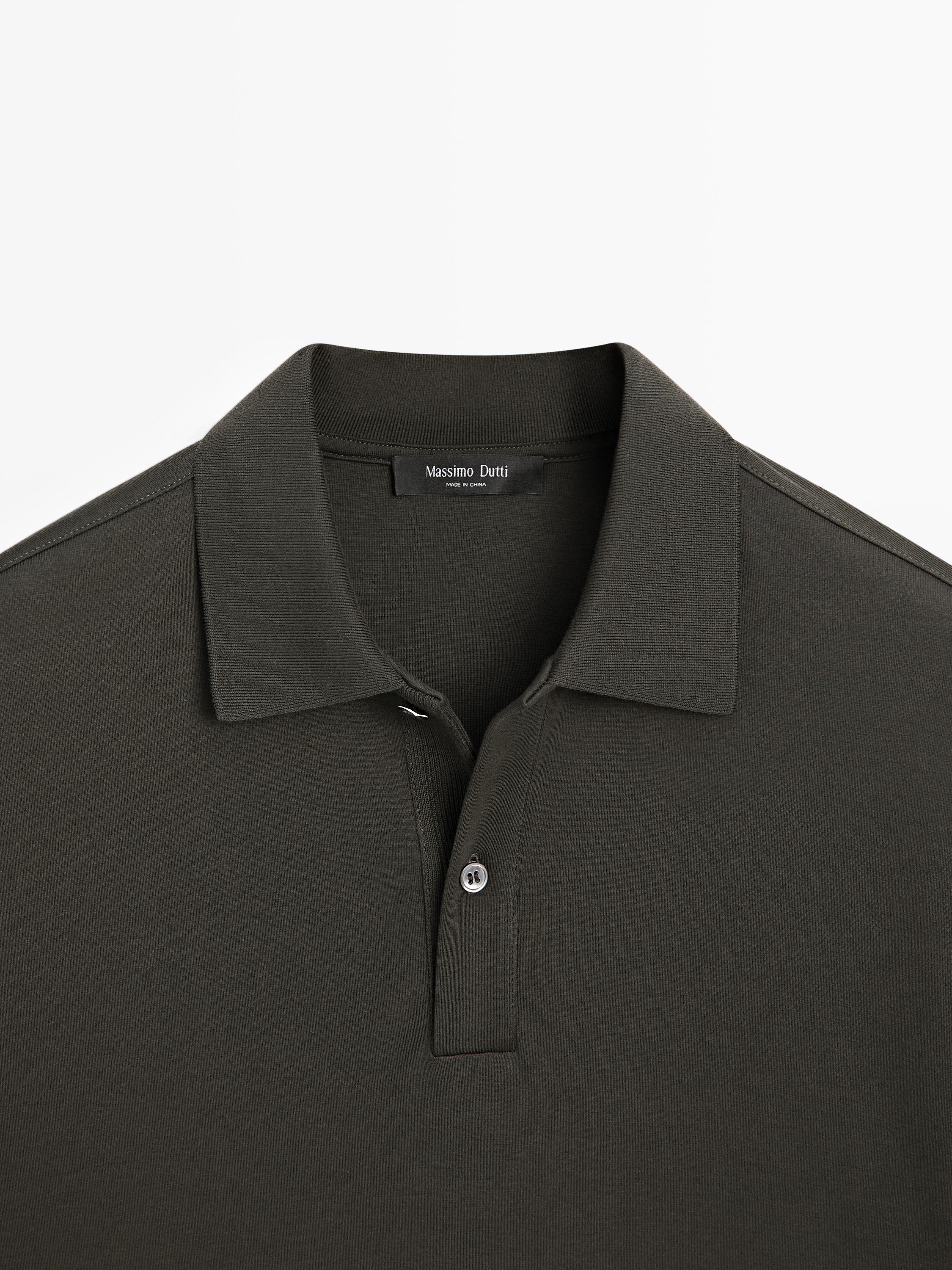 Long sleeve polo shirt with ribbed detail — CHARCOAL GREY