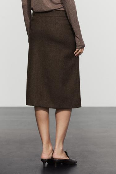 100% wool midi skirt with split detail — BROWN 5