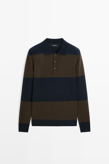 Wool-blend striped polo sweater — DEEP BLUE 2