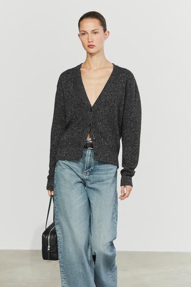 Wool and cashmere flecked knit cardigan — CHARCOAL 5