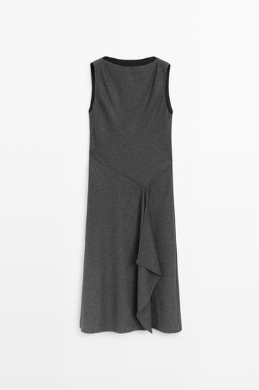 Asymmetric midi dress with draped detail — GREY 2