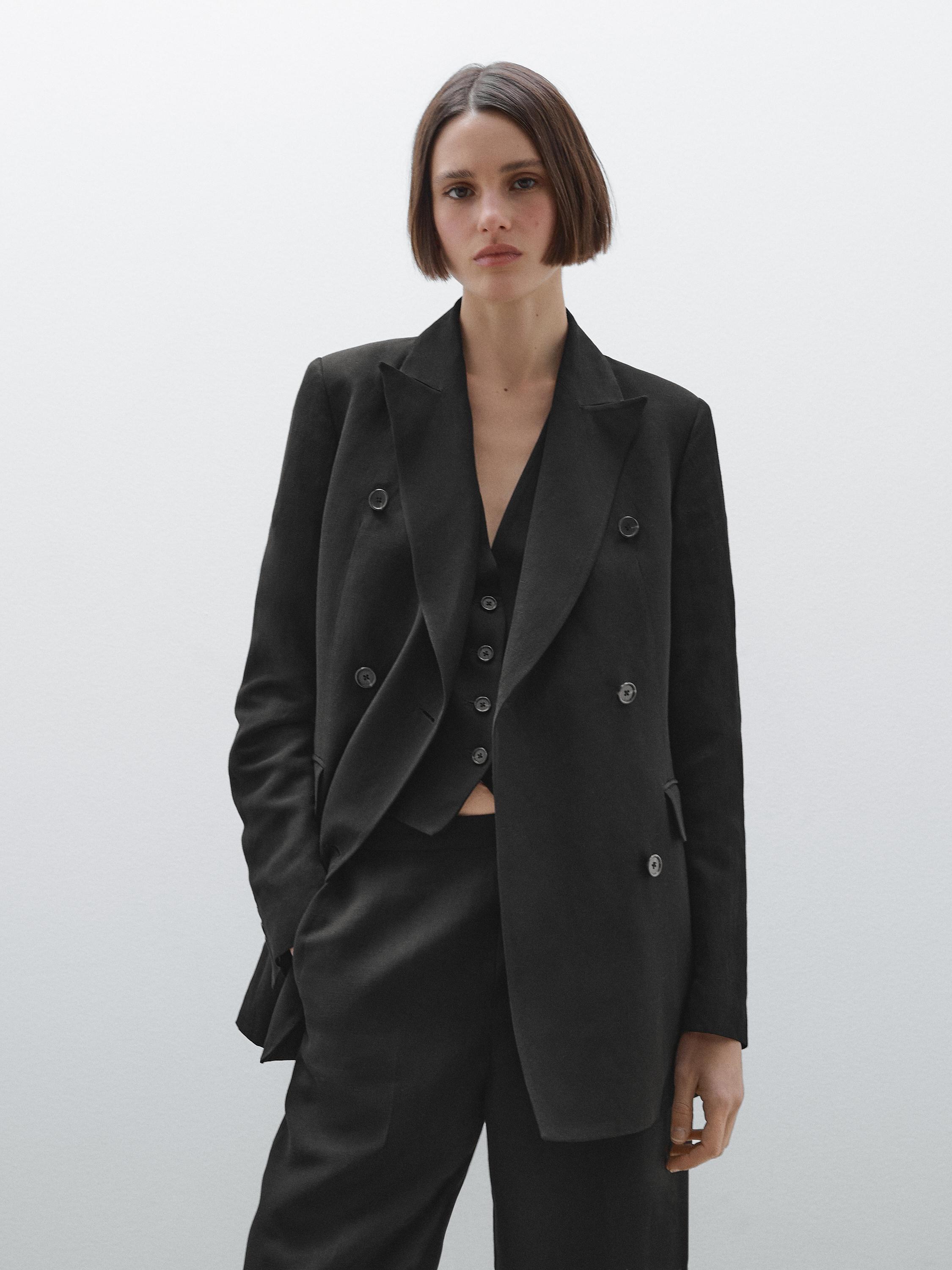 Double-breasted linen blend blazer
