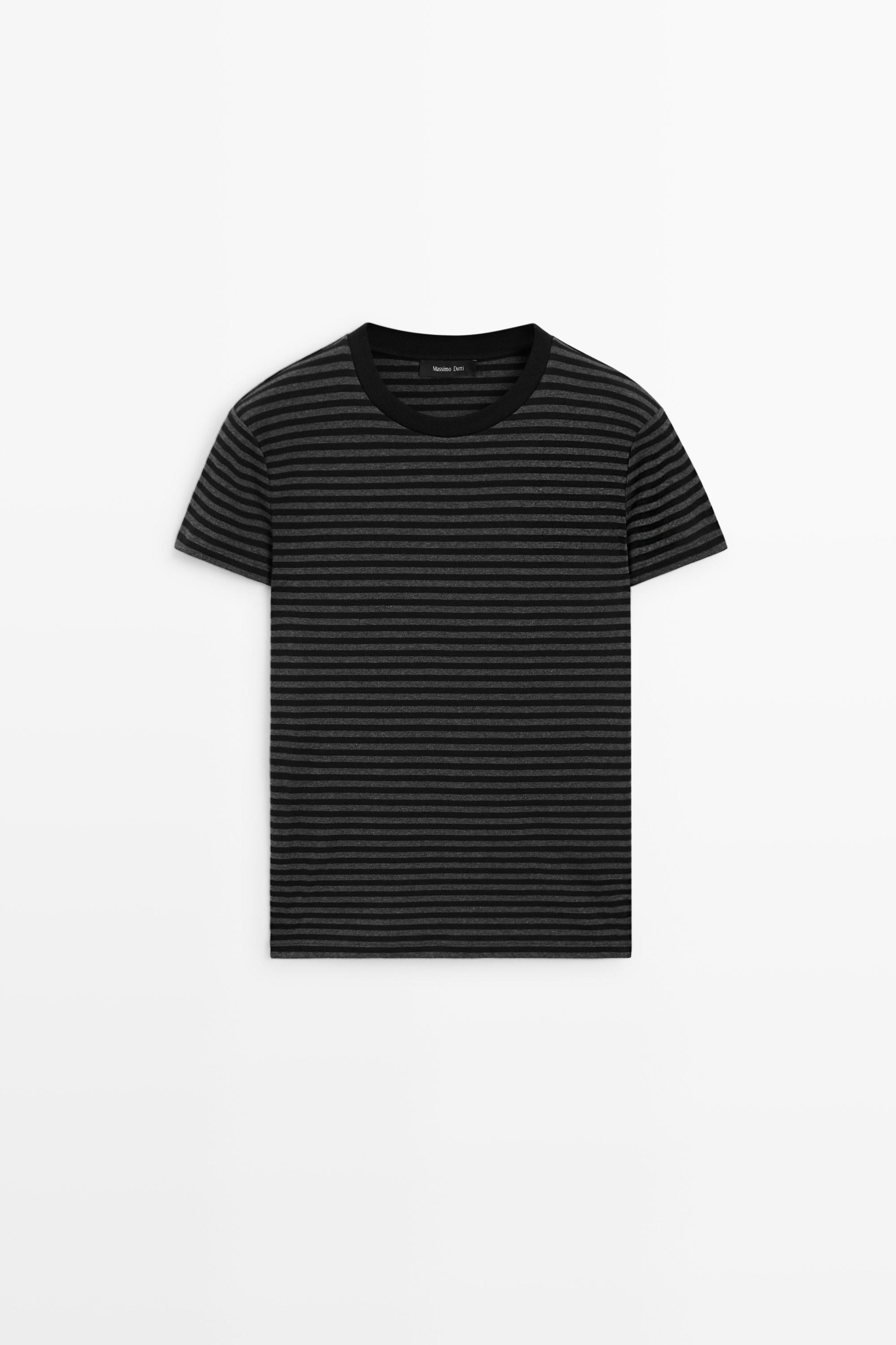 Ribbed striped short sleeve T-shirt — BLACK