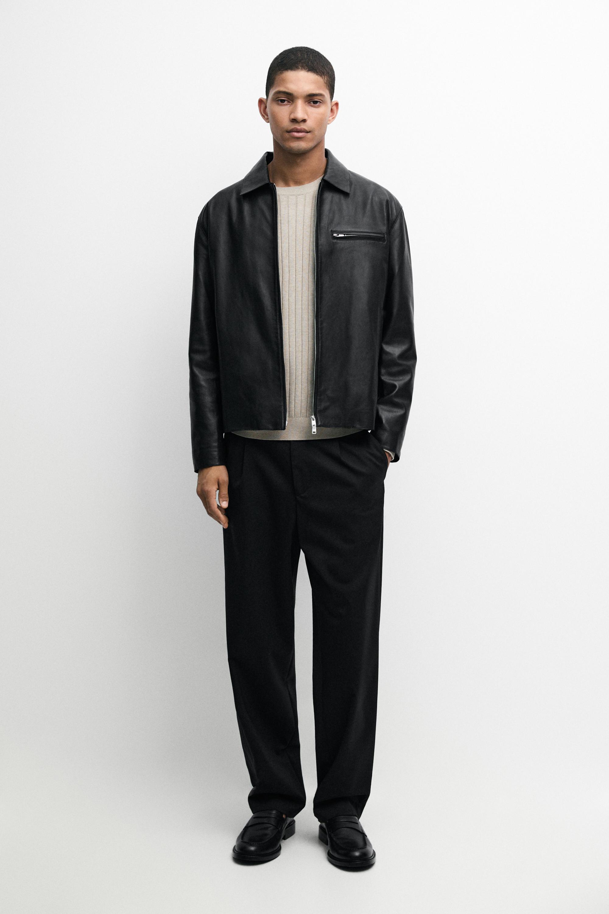 Nappa leather jacket with pocket detail — BLACK