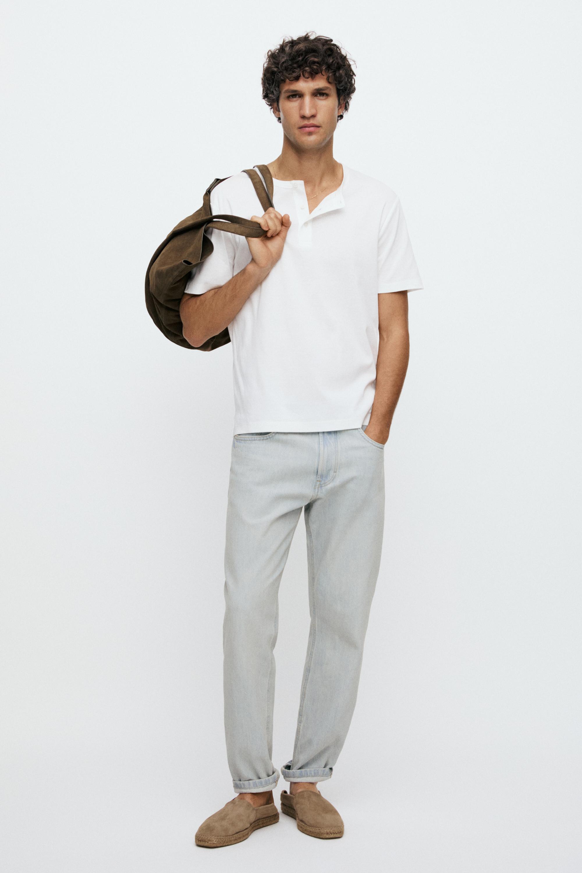 100% cotton henley T-shirt — Off white