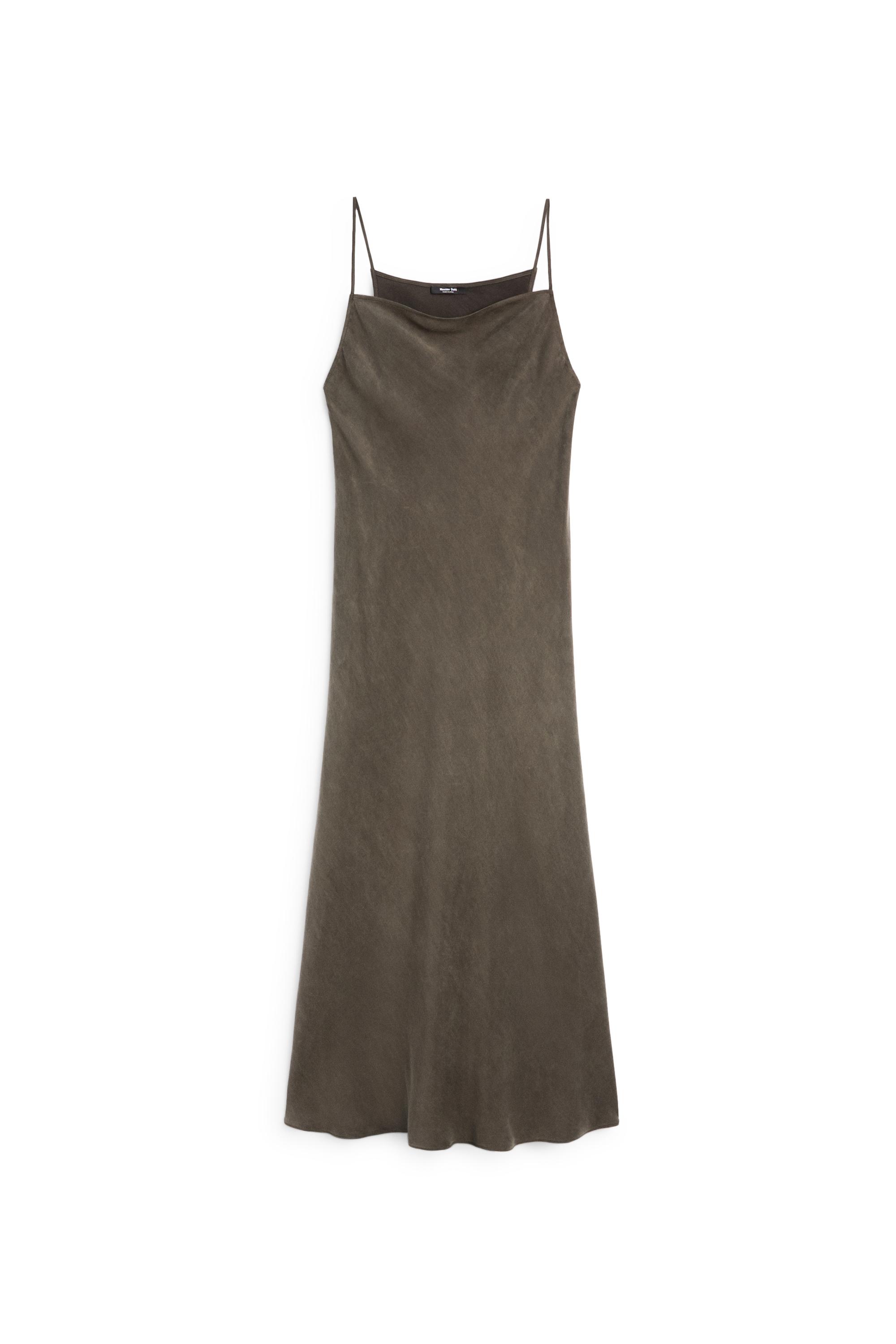 Flowing lingerie midi dress with thin straps — GREY