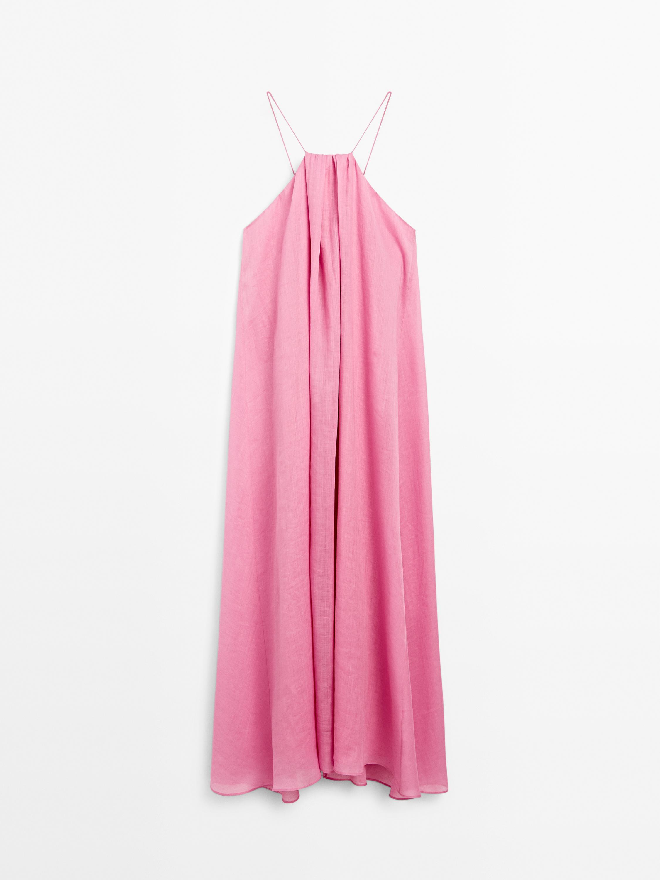 Long gathered halter neck dress