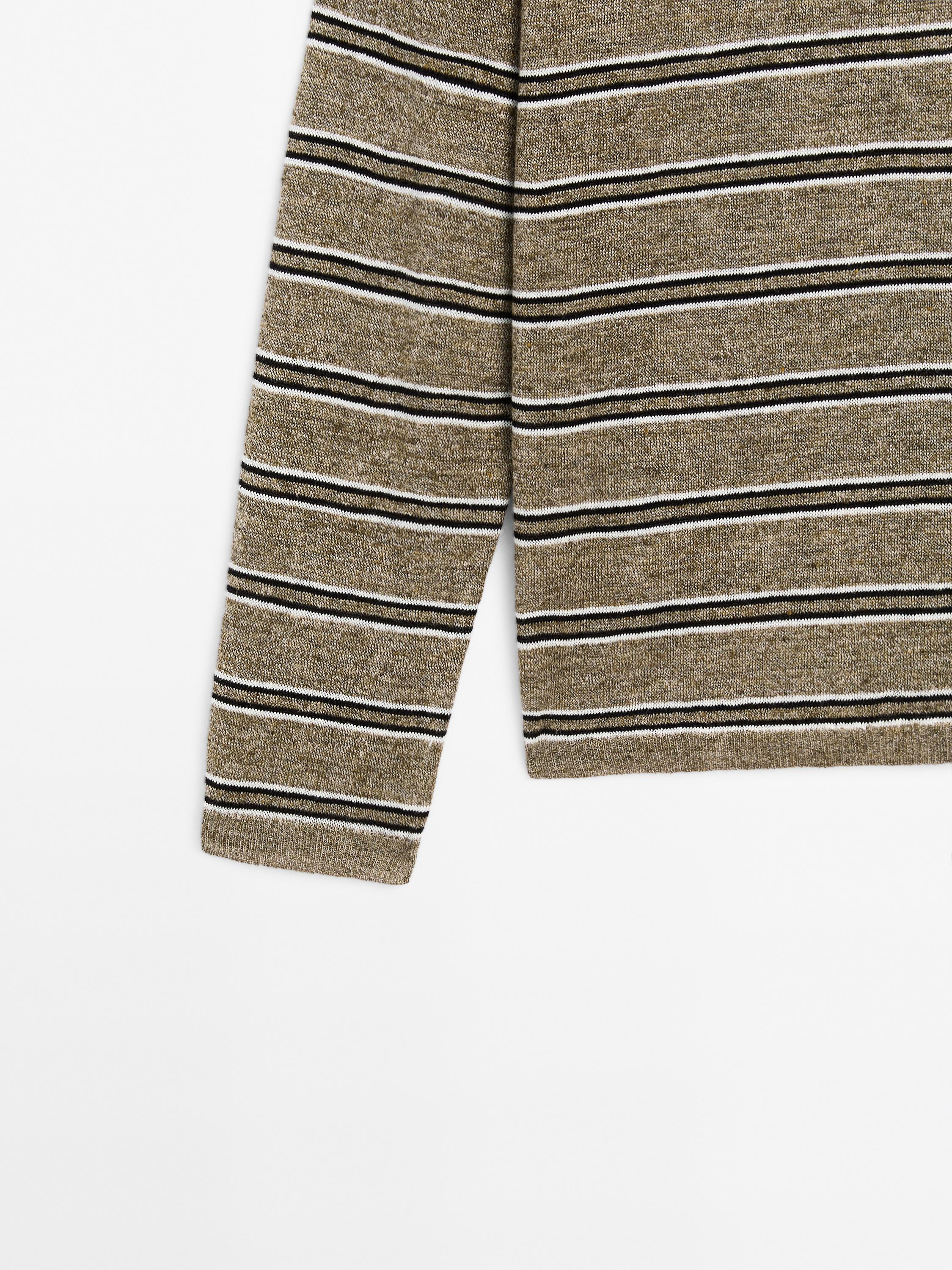 100% linen striped knit sweater