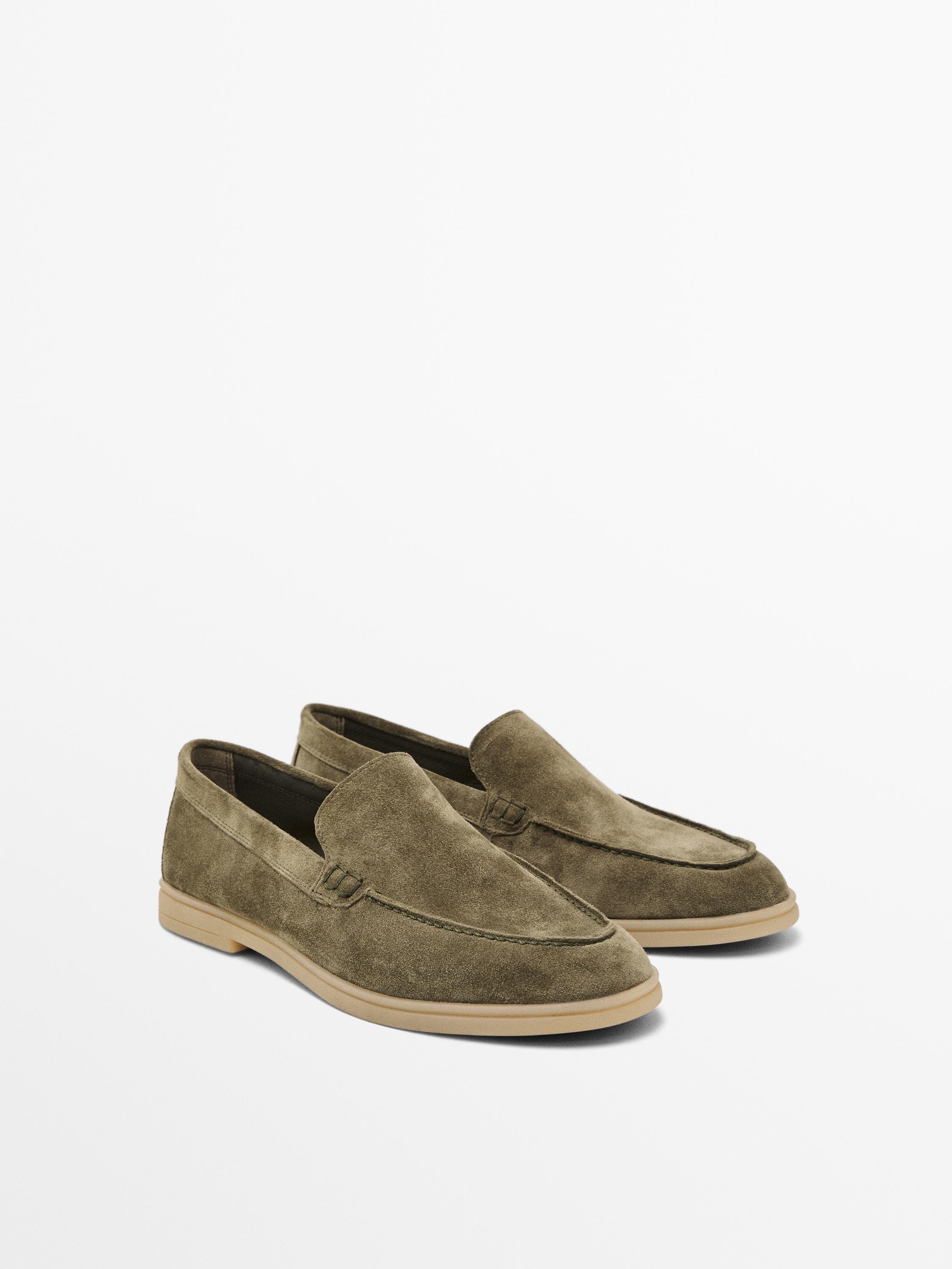 Split leather loafers — KHAKI
