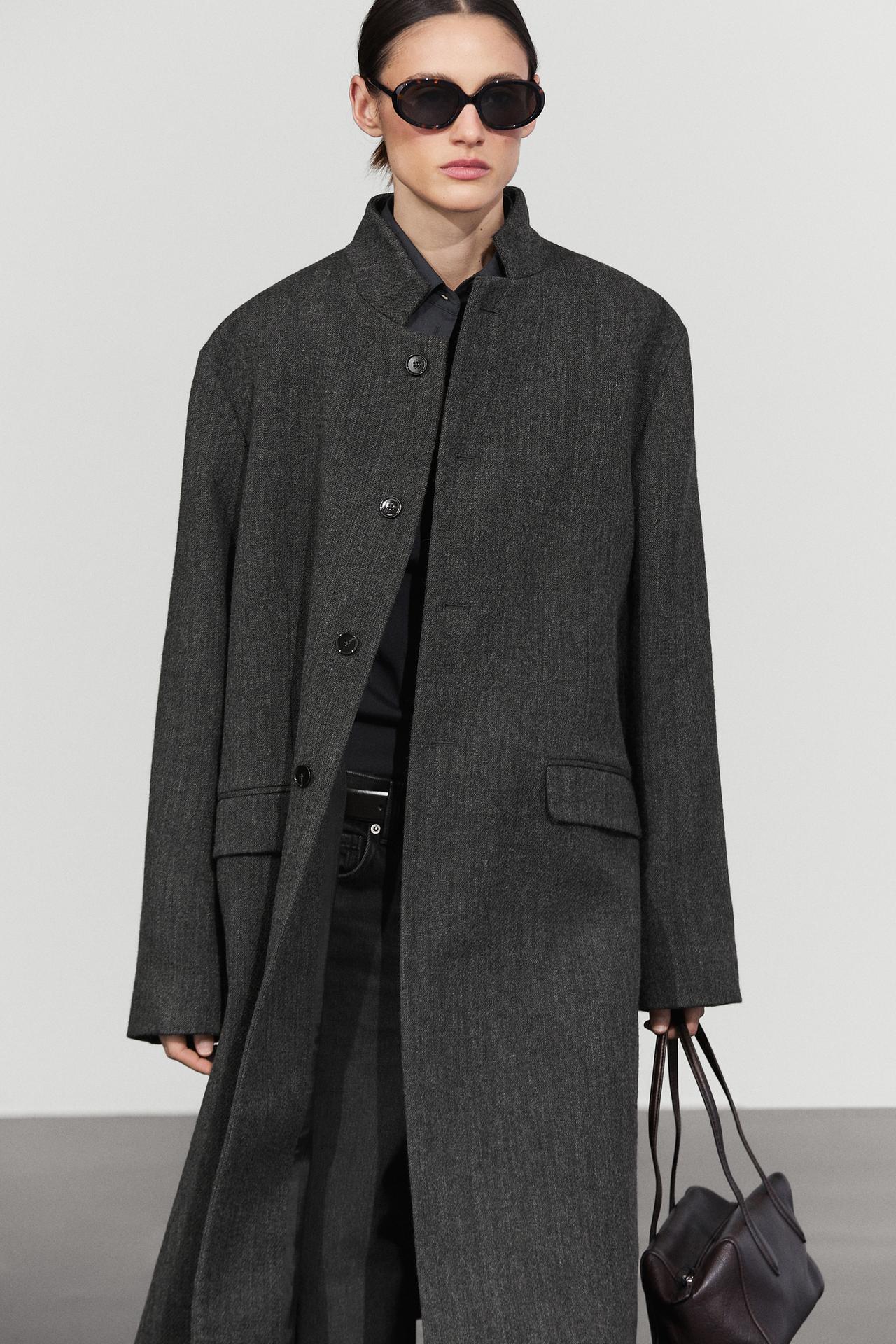 High collar wool coat — DARK GREY