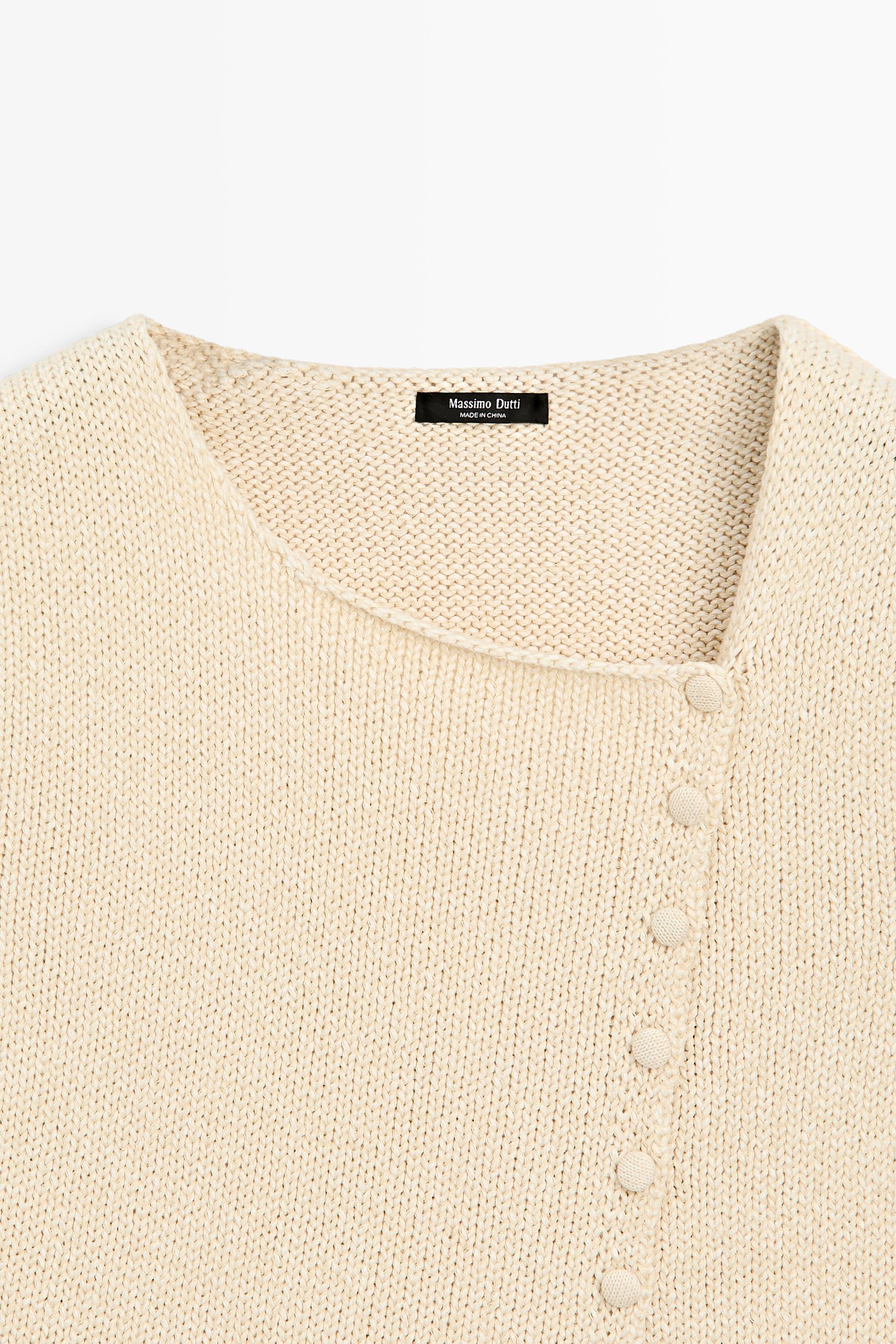 Cotton blend knit top with button detail — CREAM