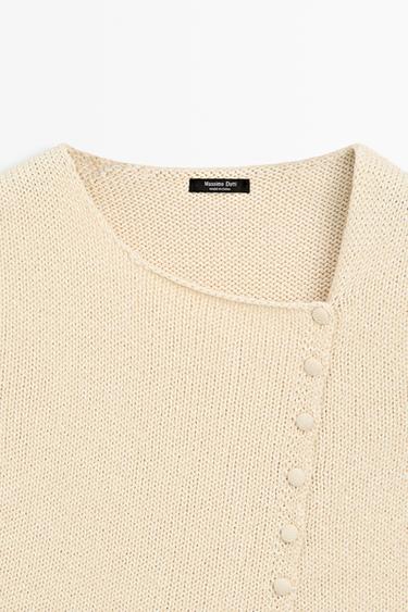 Cotton blend knit top with button detail — CREAM 9
