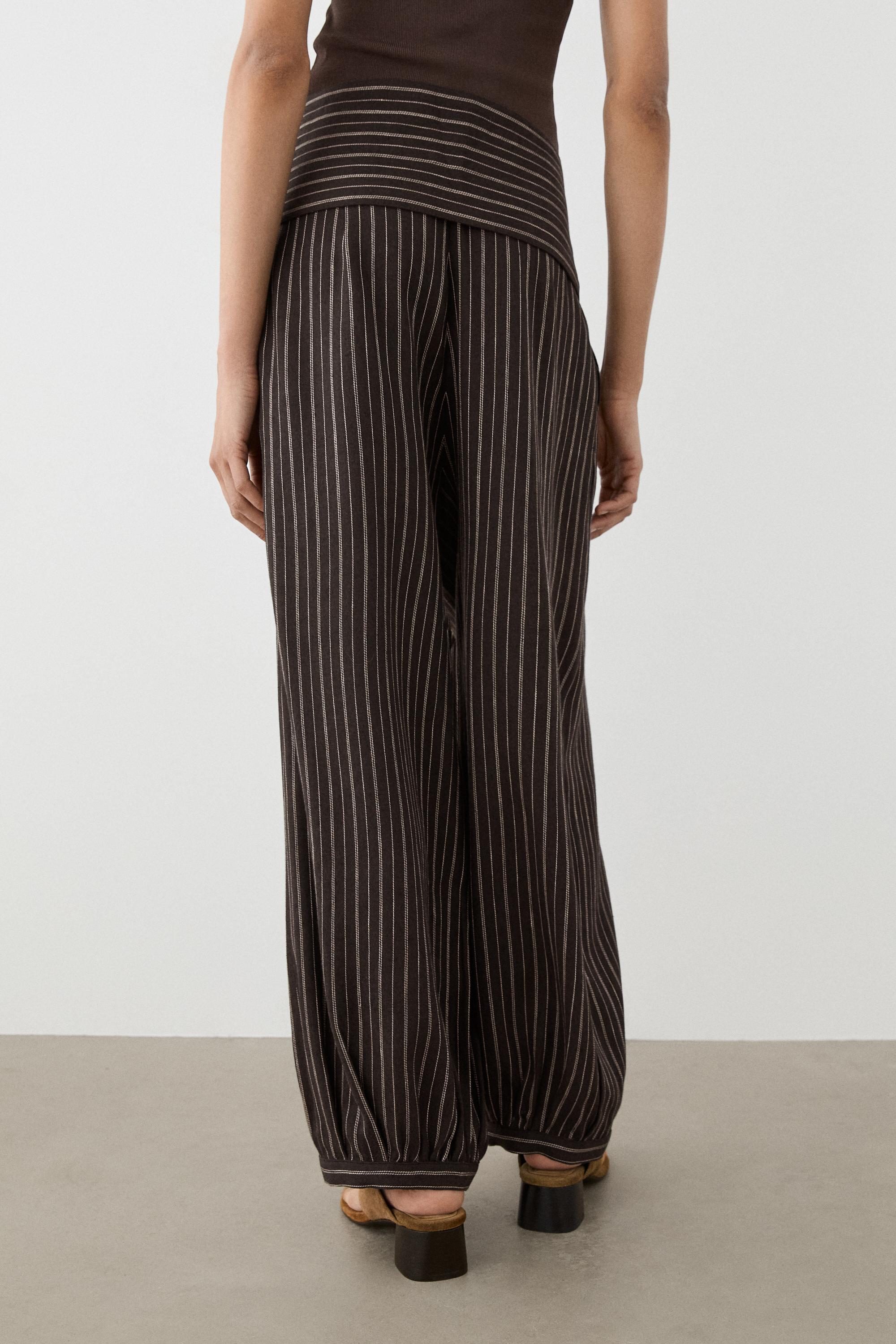Striped sarouel trousers with cummerbund detail — BROWN