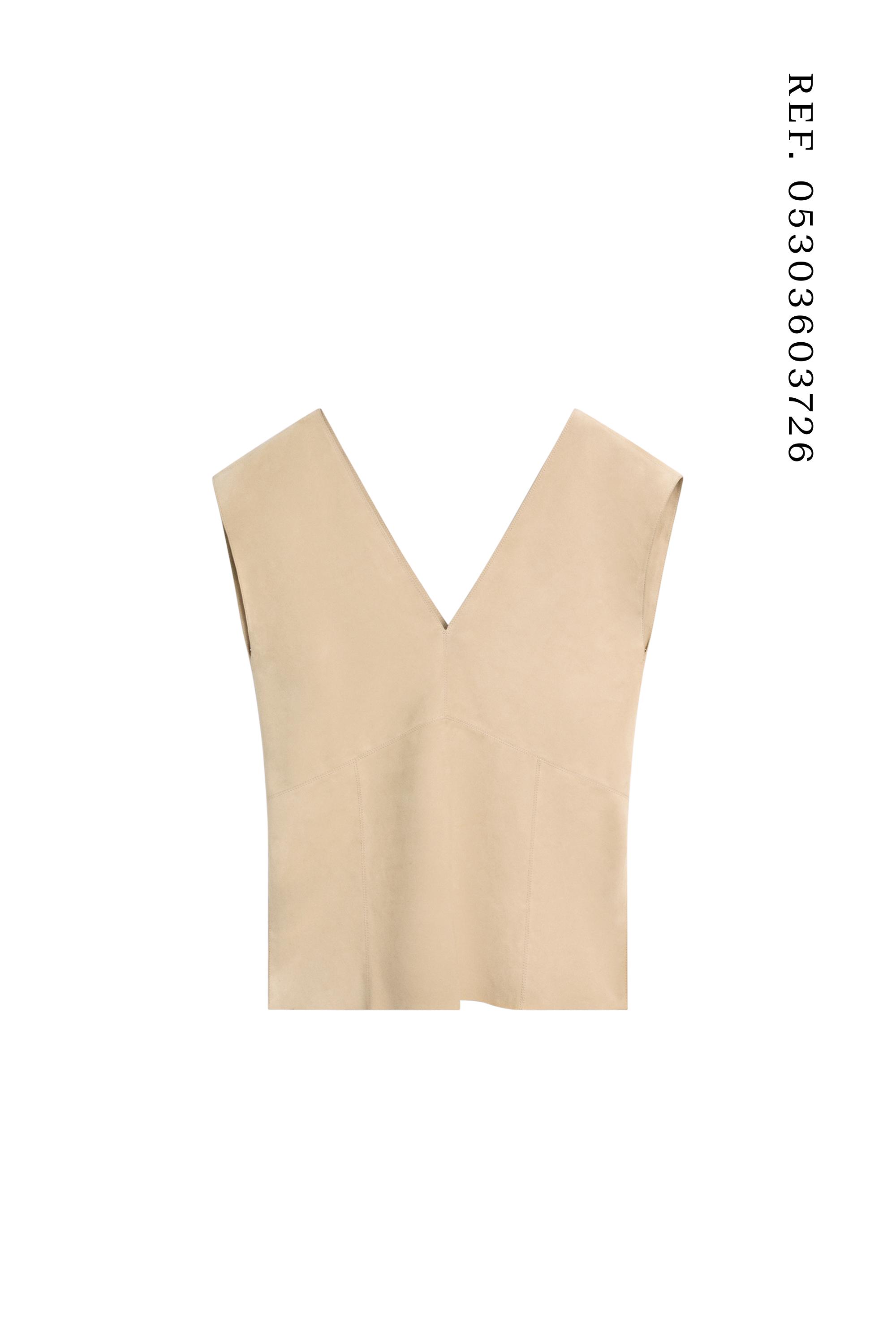 Sleeveless suede leather top — BEIGE