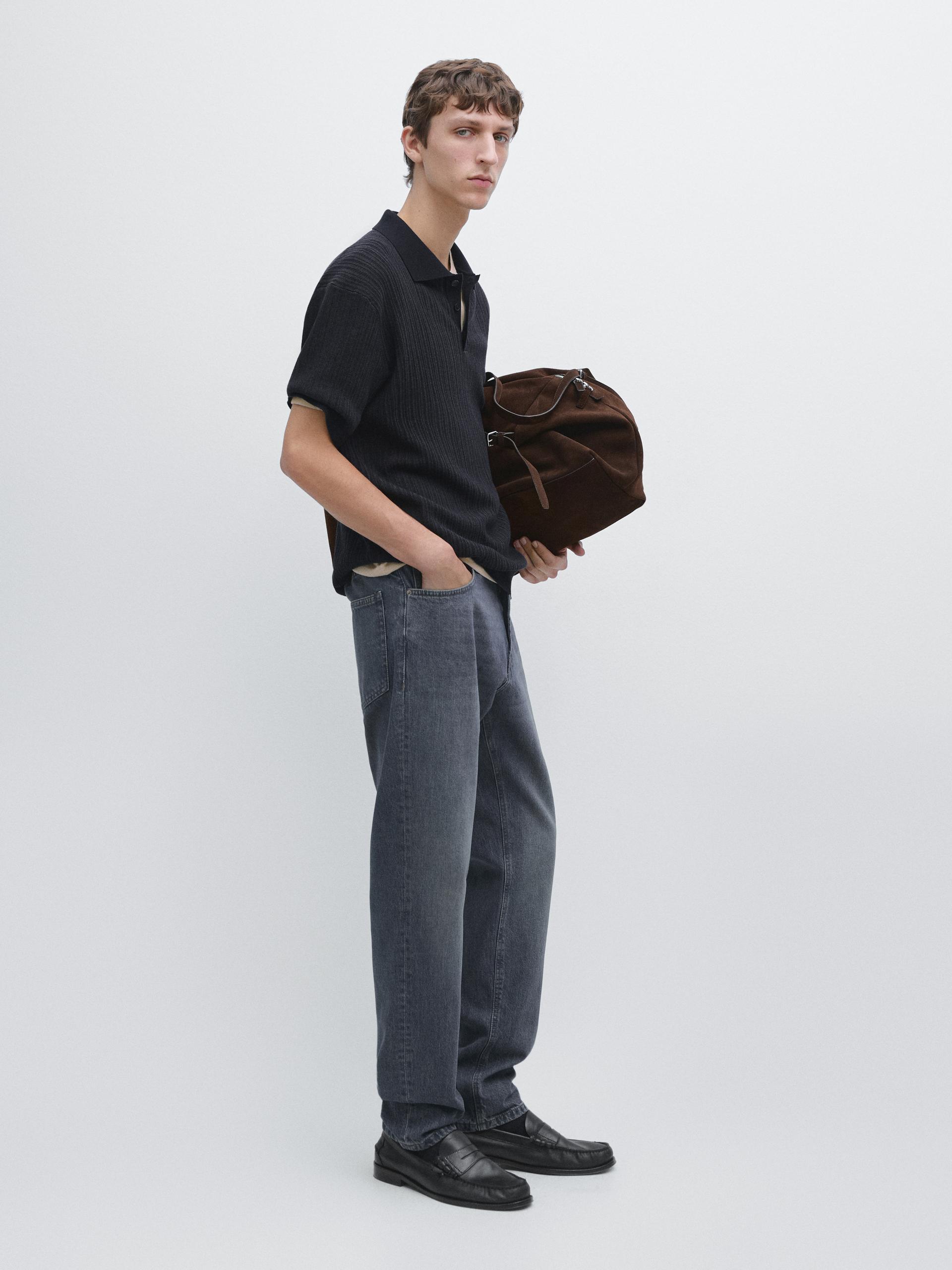 Maglia A Polo Con Struttura A Maniche Corte - Blu Marino Lavato - Xl - Massimo Dutti - Maschile