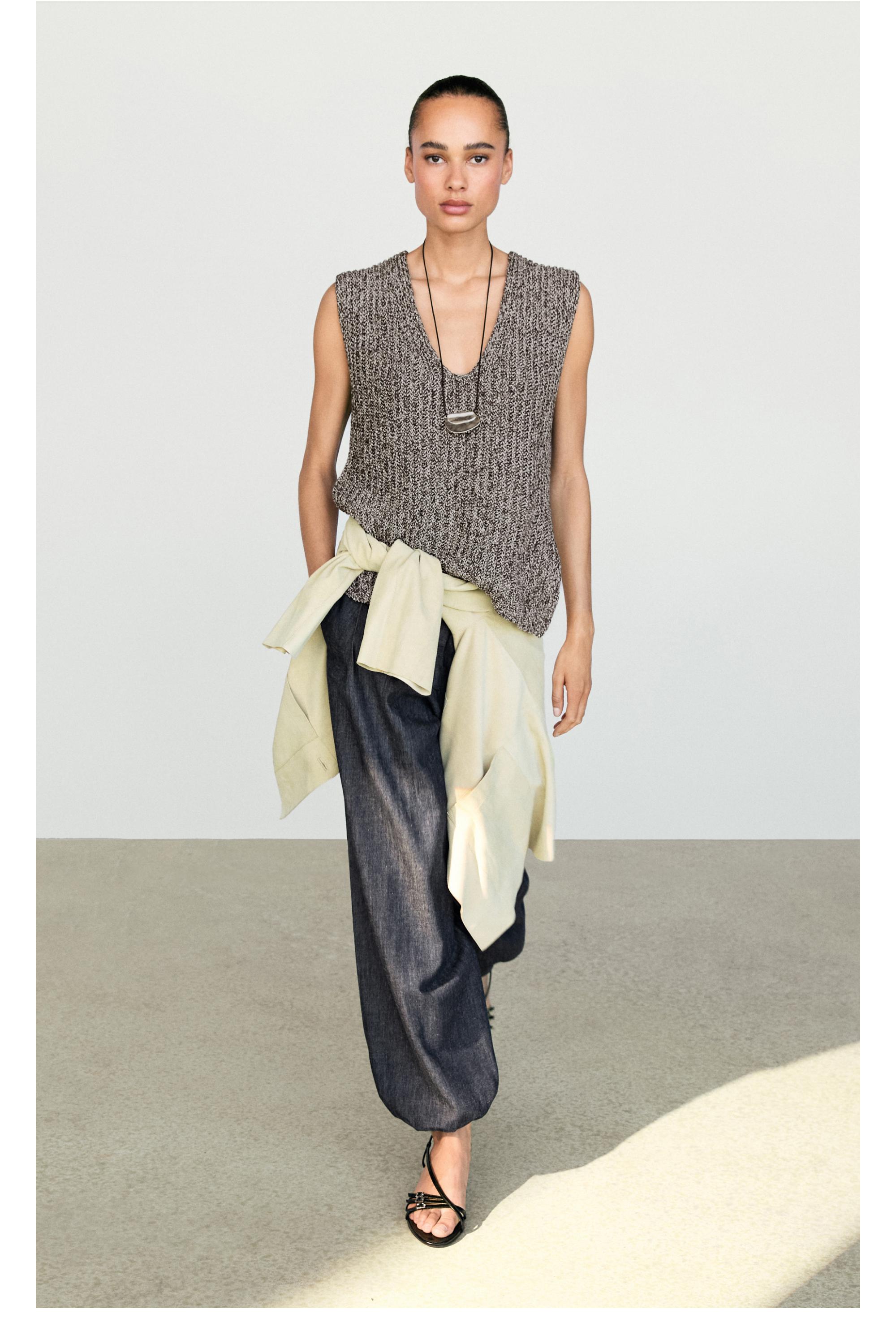 Cotton blend heathered knit top — ANTHRACITE GREY