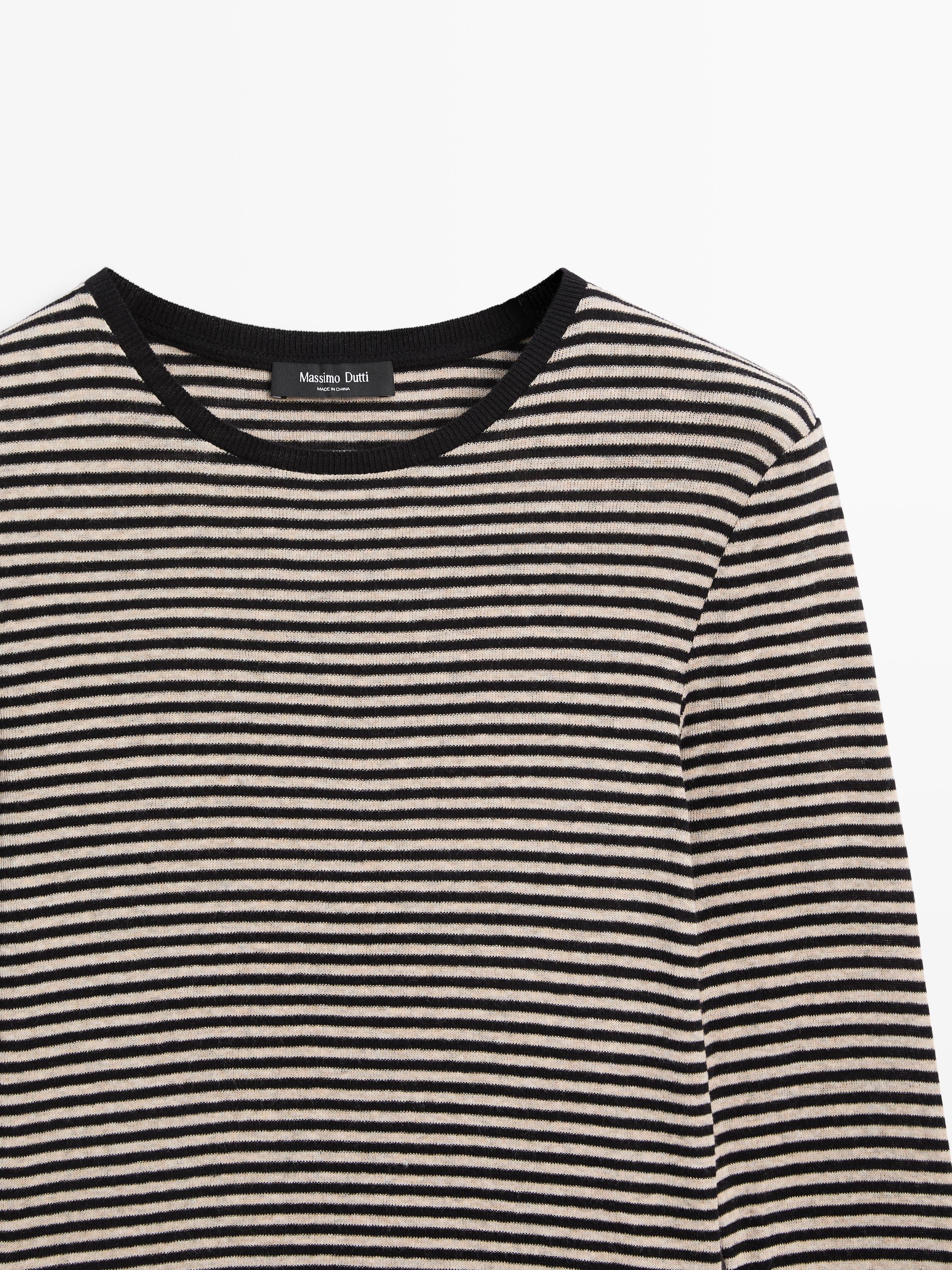 Cotton blend striped long sleeve T-shirt