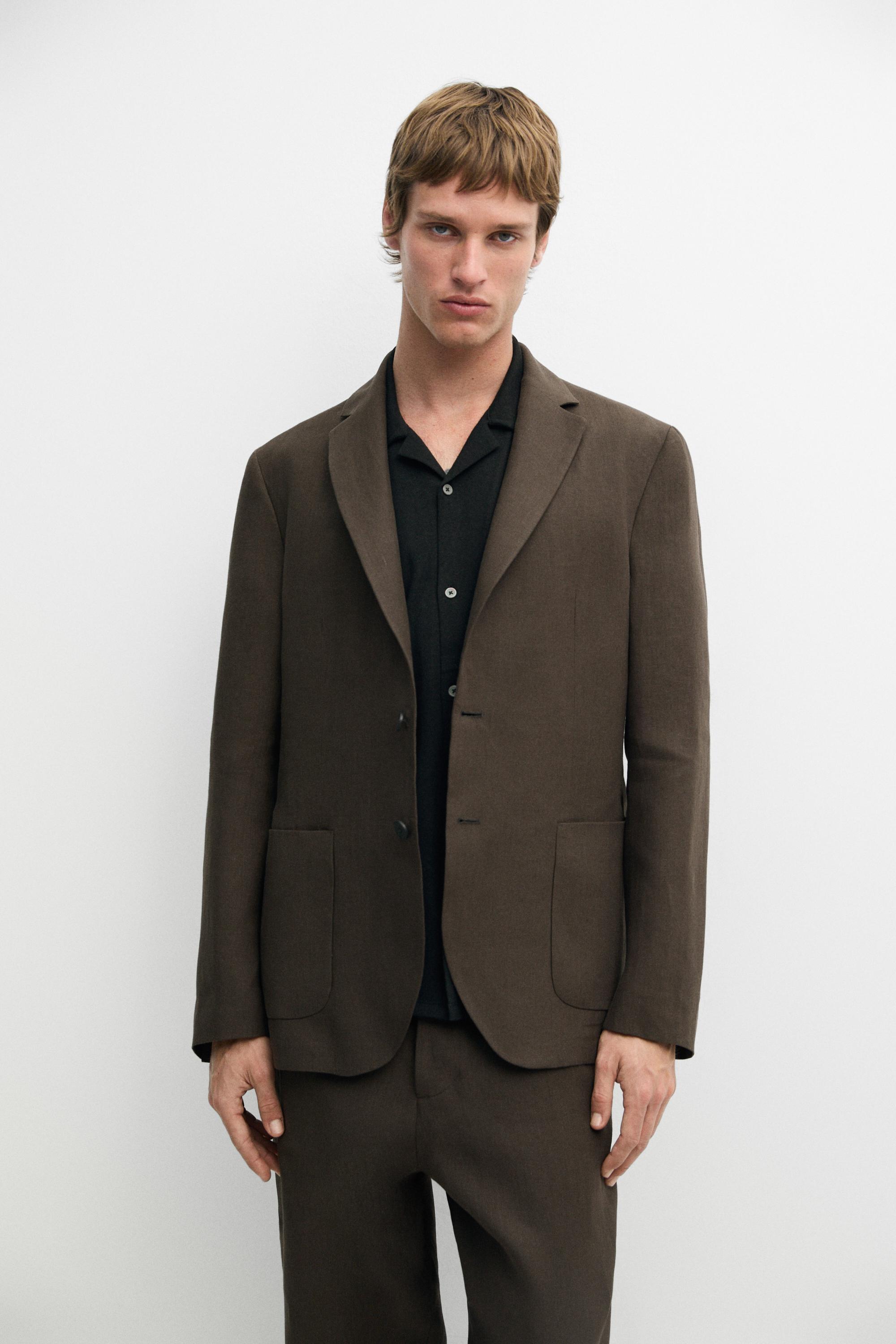 Linen suit blazer — BROWN