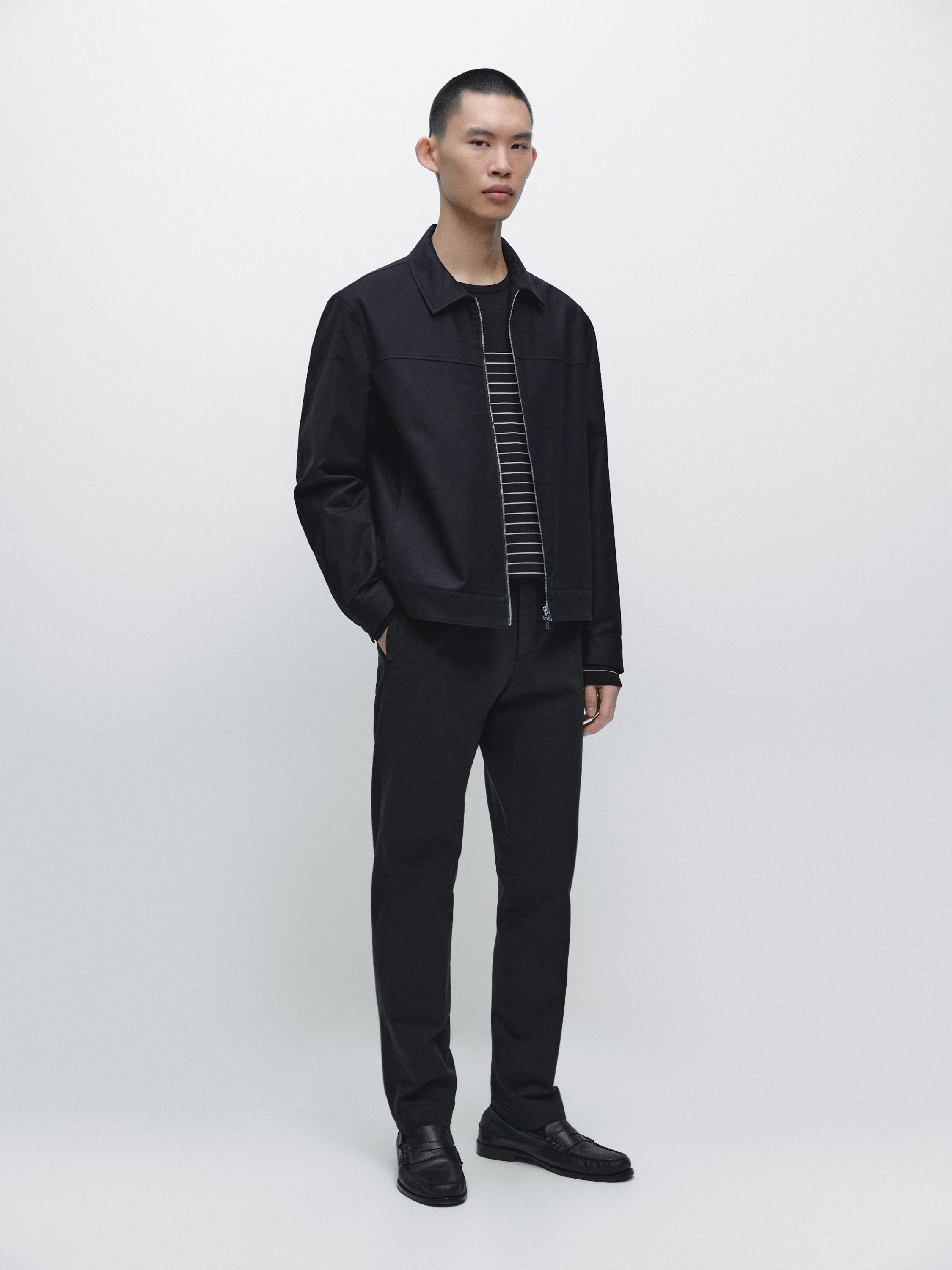 Cotton blend slim fit trousers — NAVY BLUE