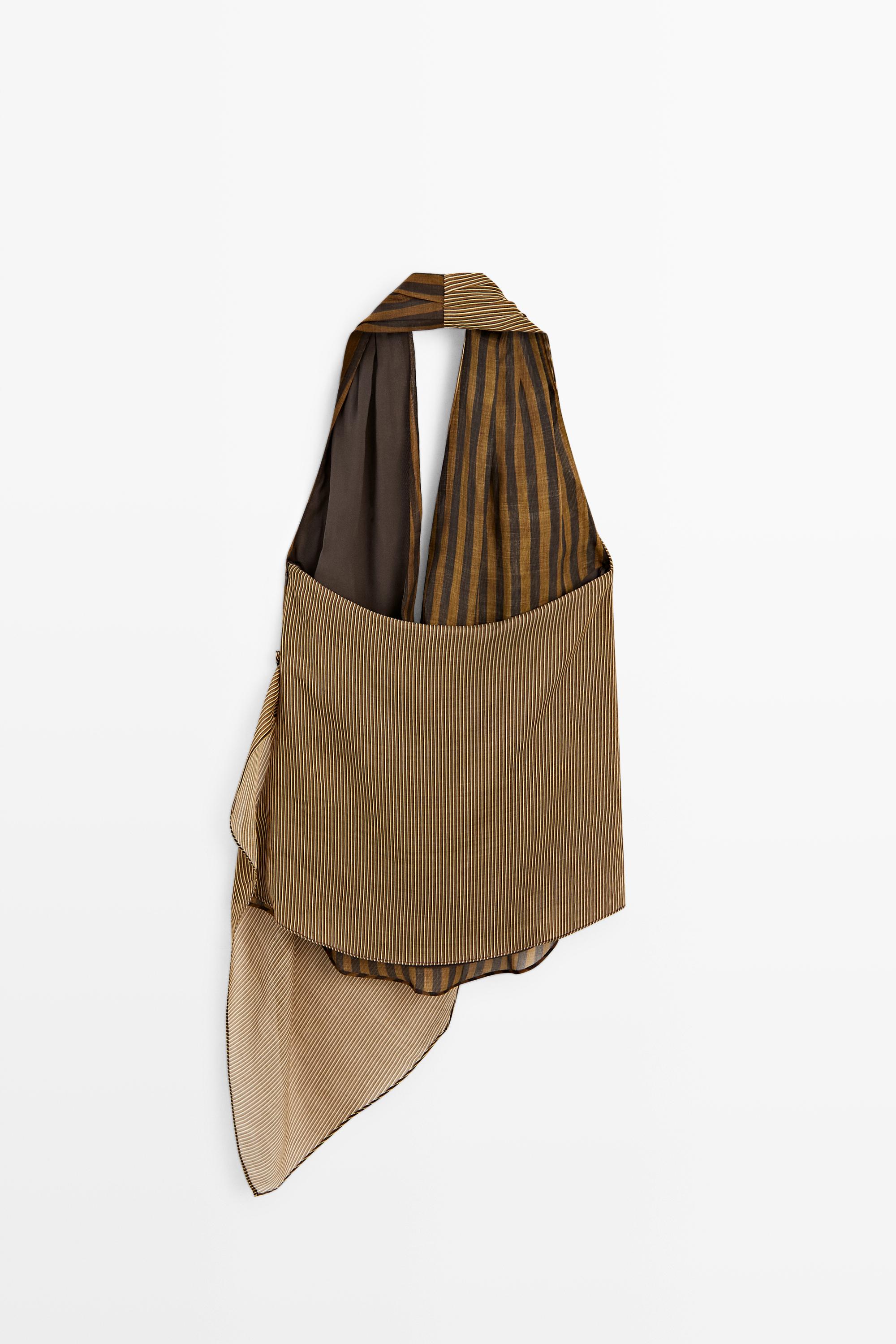 Flowing striped halter top total look — Khaki