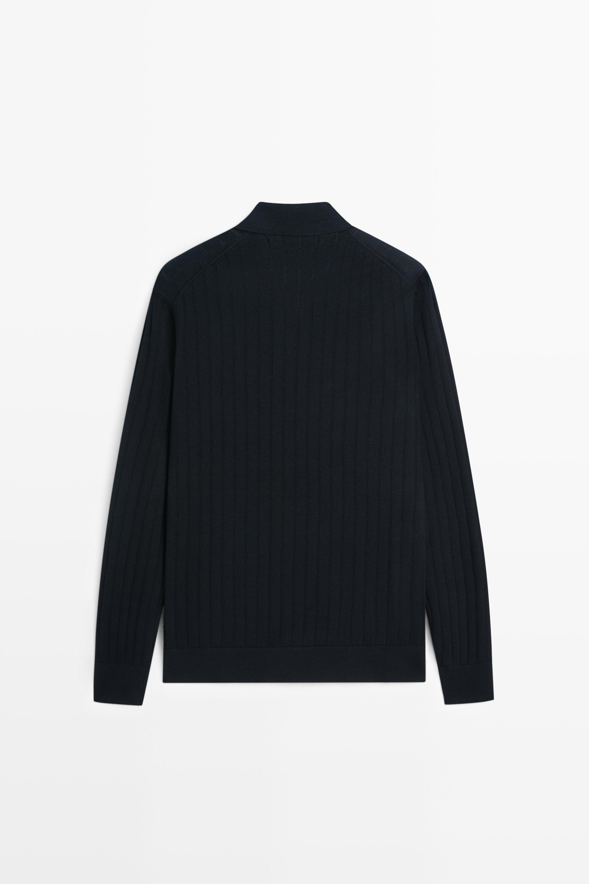 100% Cotton Knit Polo Sweater — NAVY BLUE
