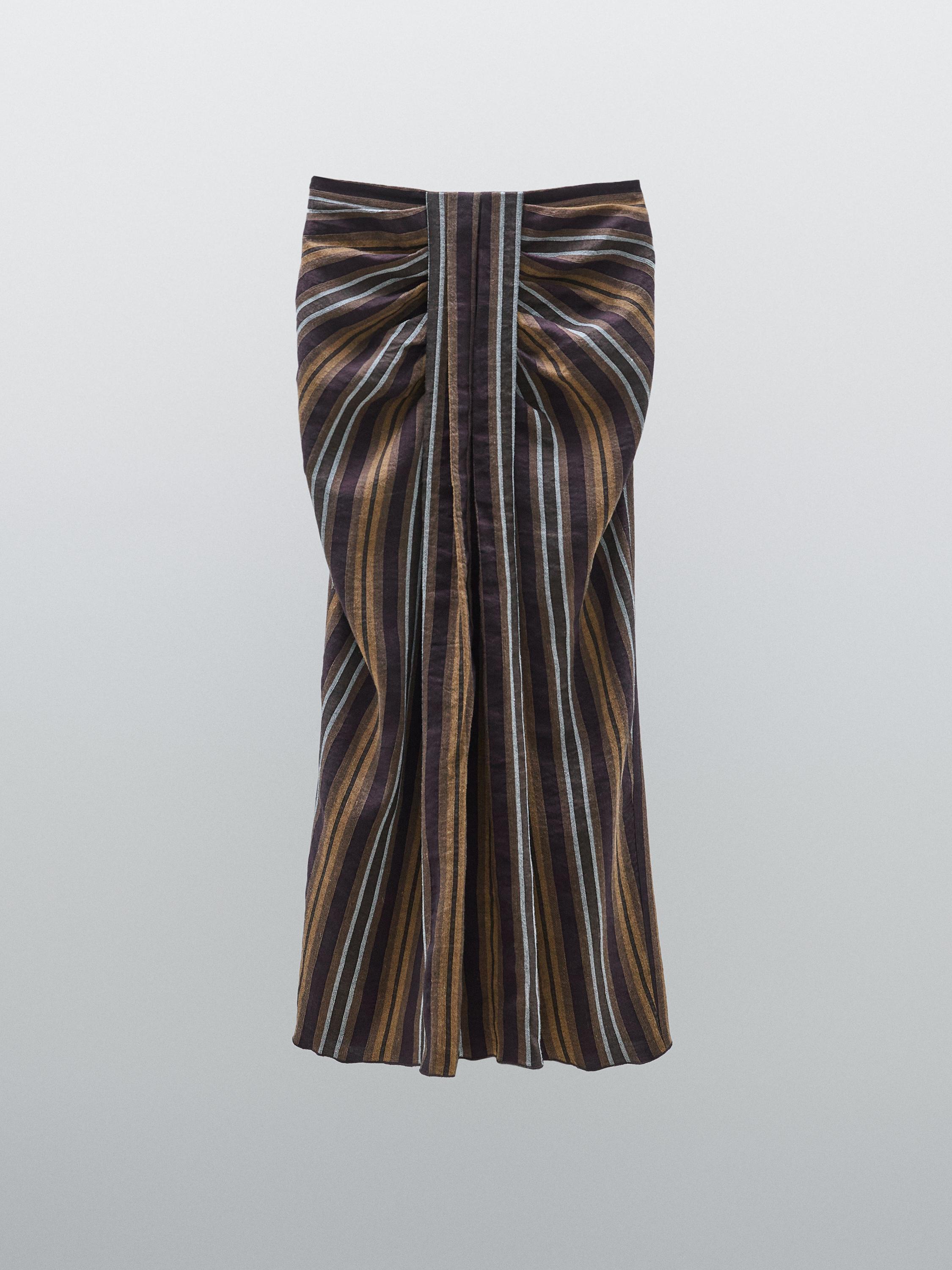 Falda midi rayas con lino - Studio