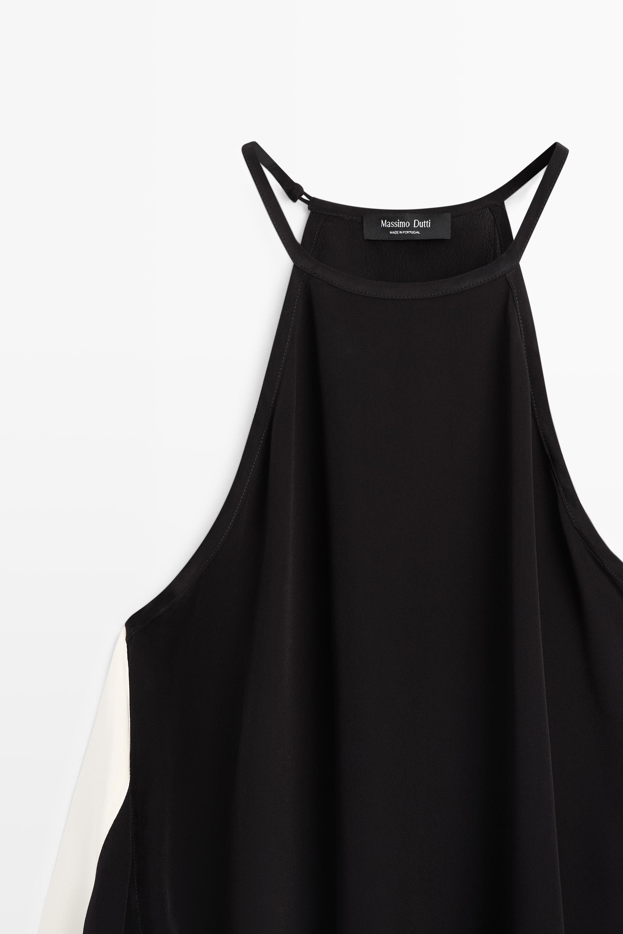 Long contrast halter top — BLACK