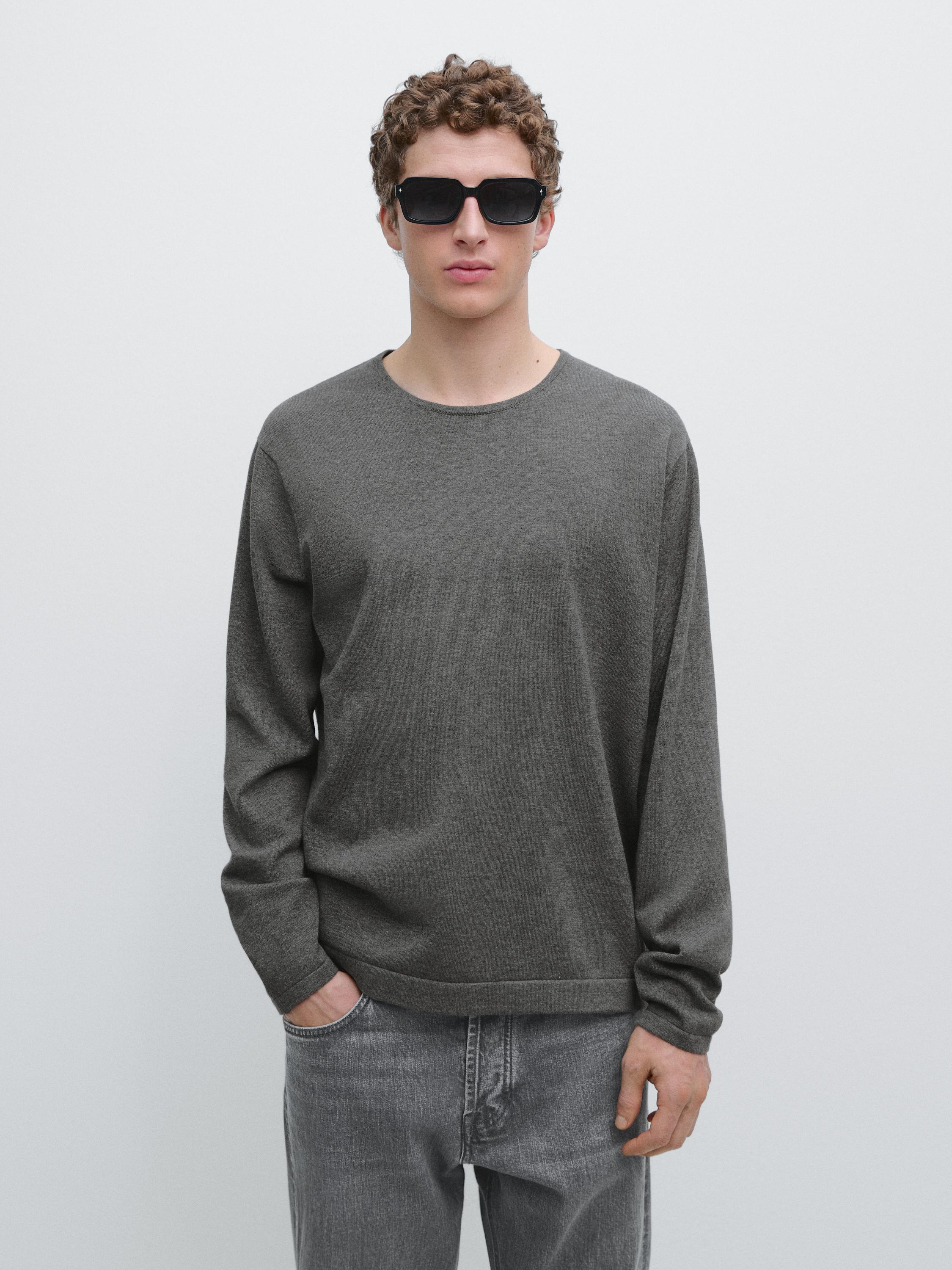 Knit 100% cotton crew neck sweater — MEDIUM GREY