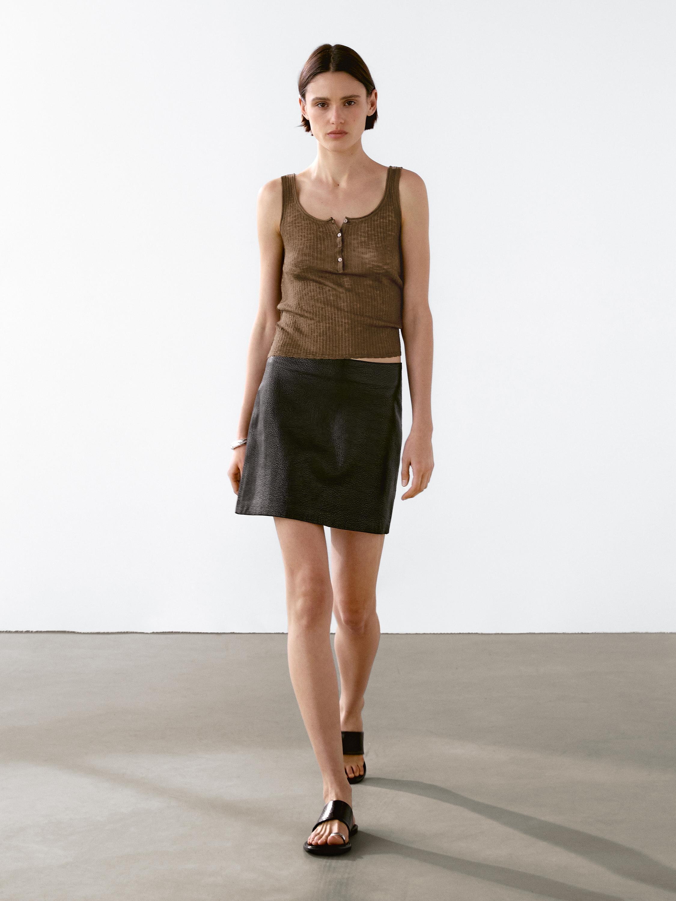 Melange fabric strappy top