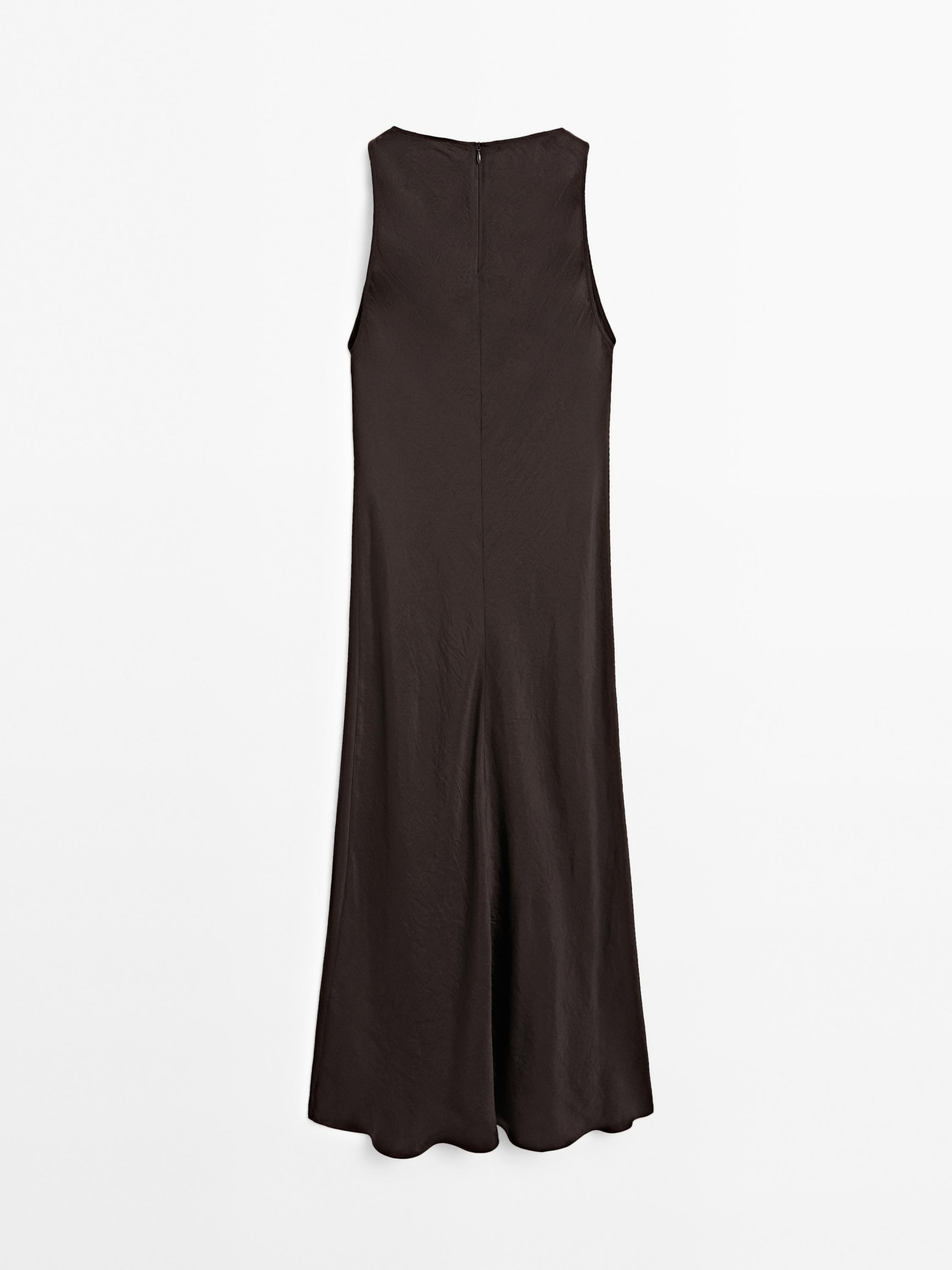Long satin halter neck dress
