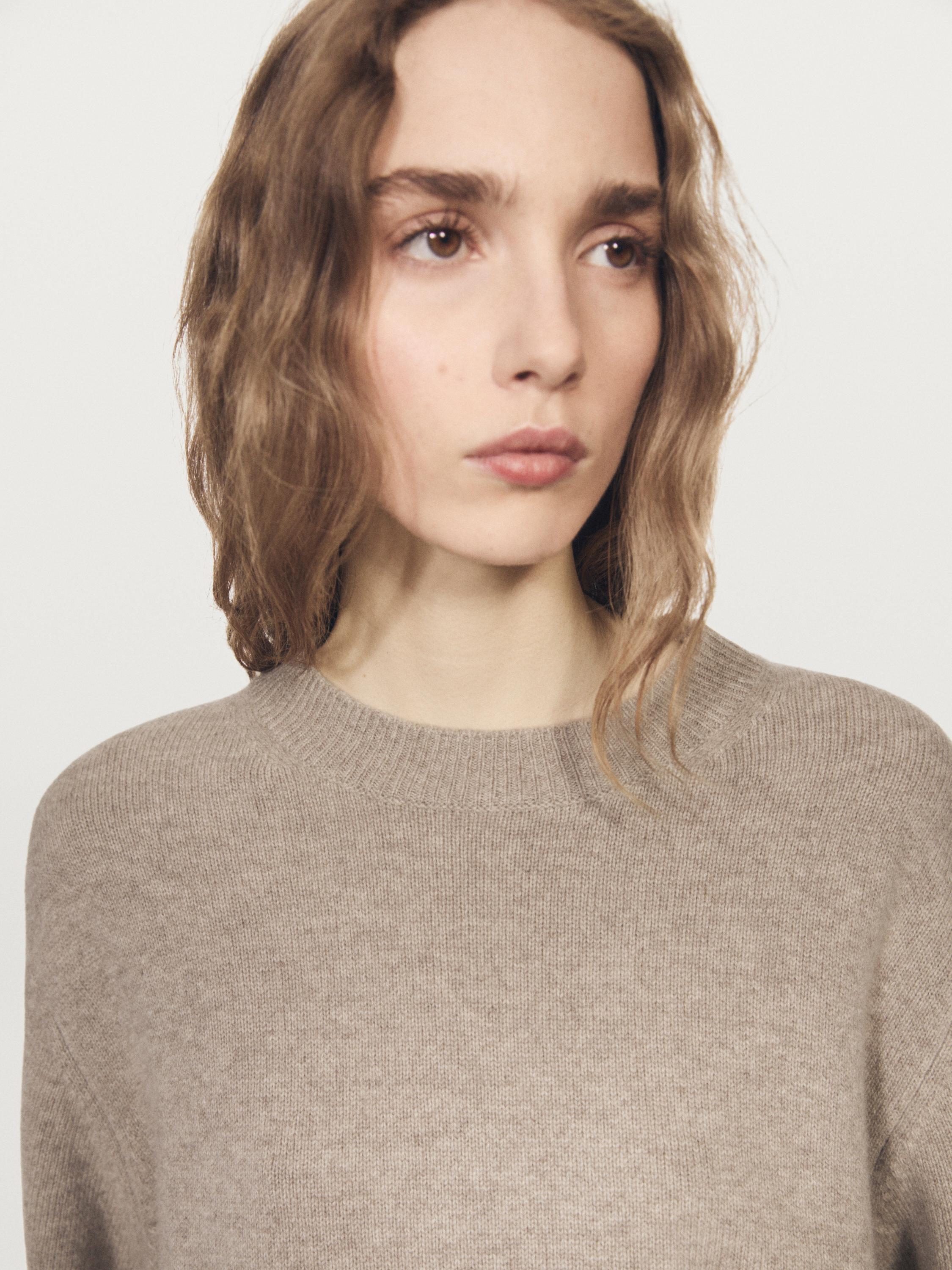 Oversize wool sweater with short sleeves — MOLE BROWN