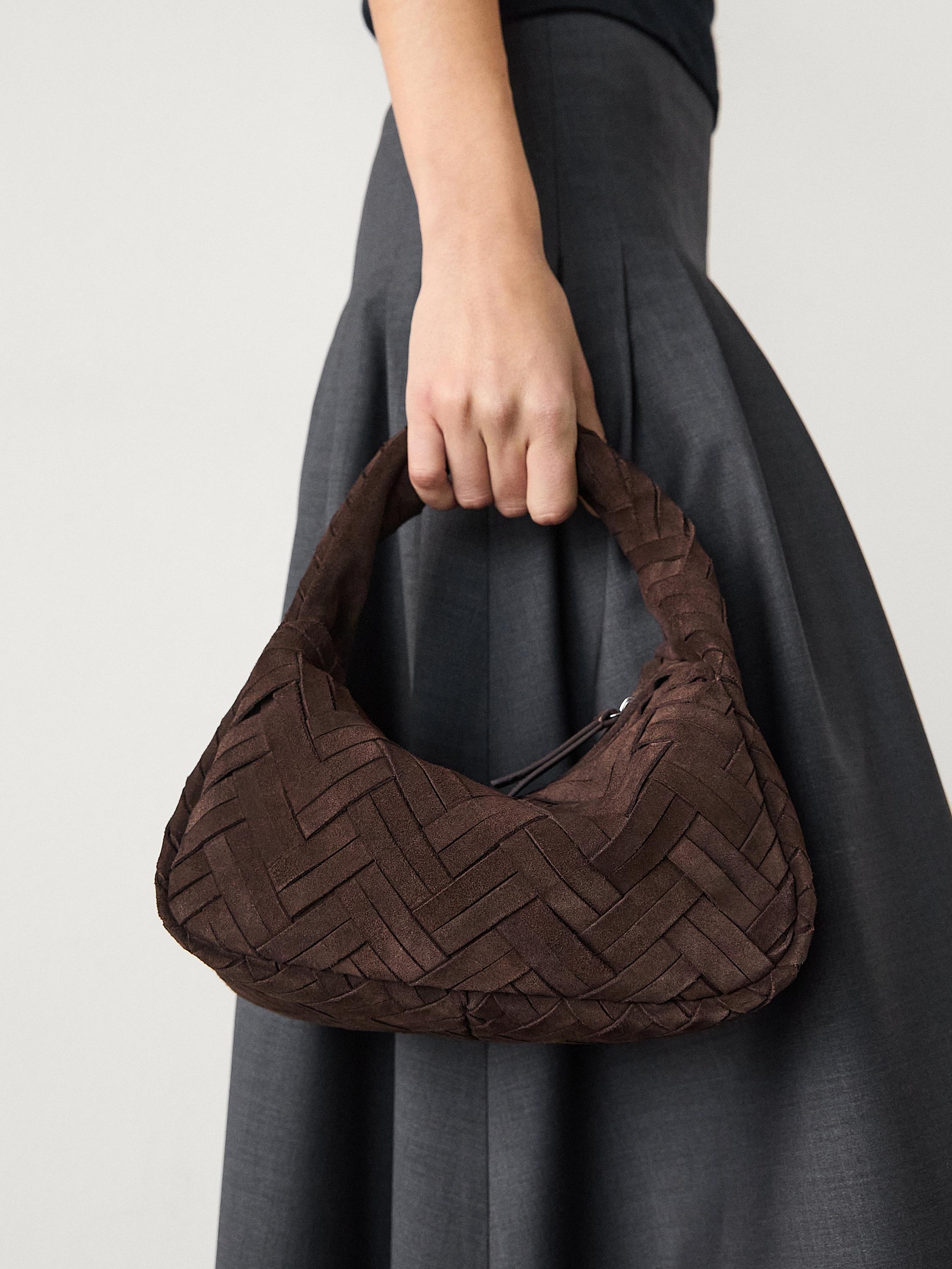 Split suede braided handbag