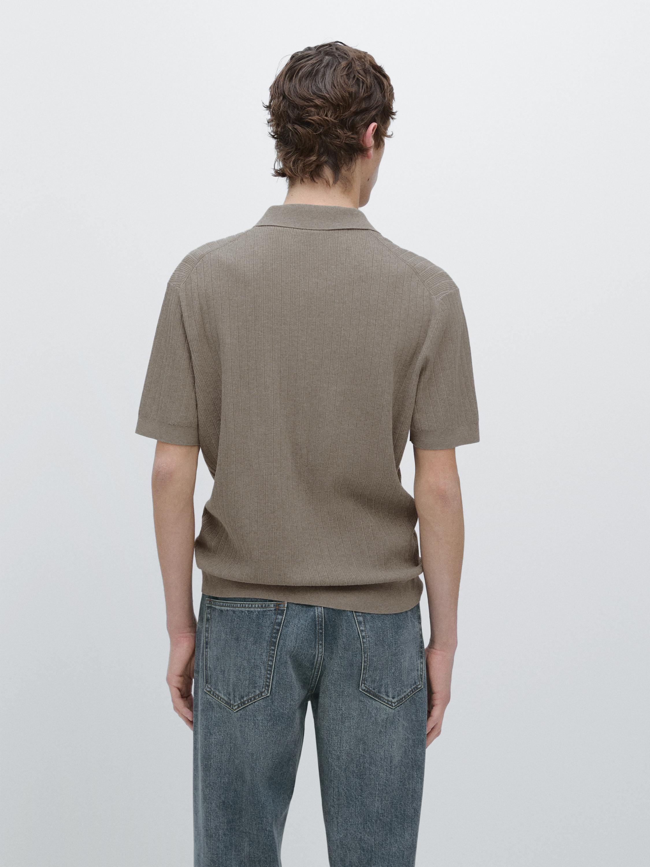 Ribbed knit cotton polo shirt — Washed