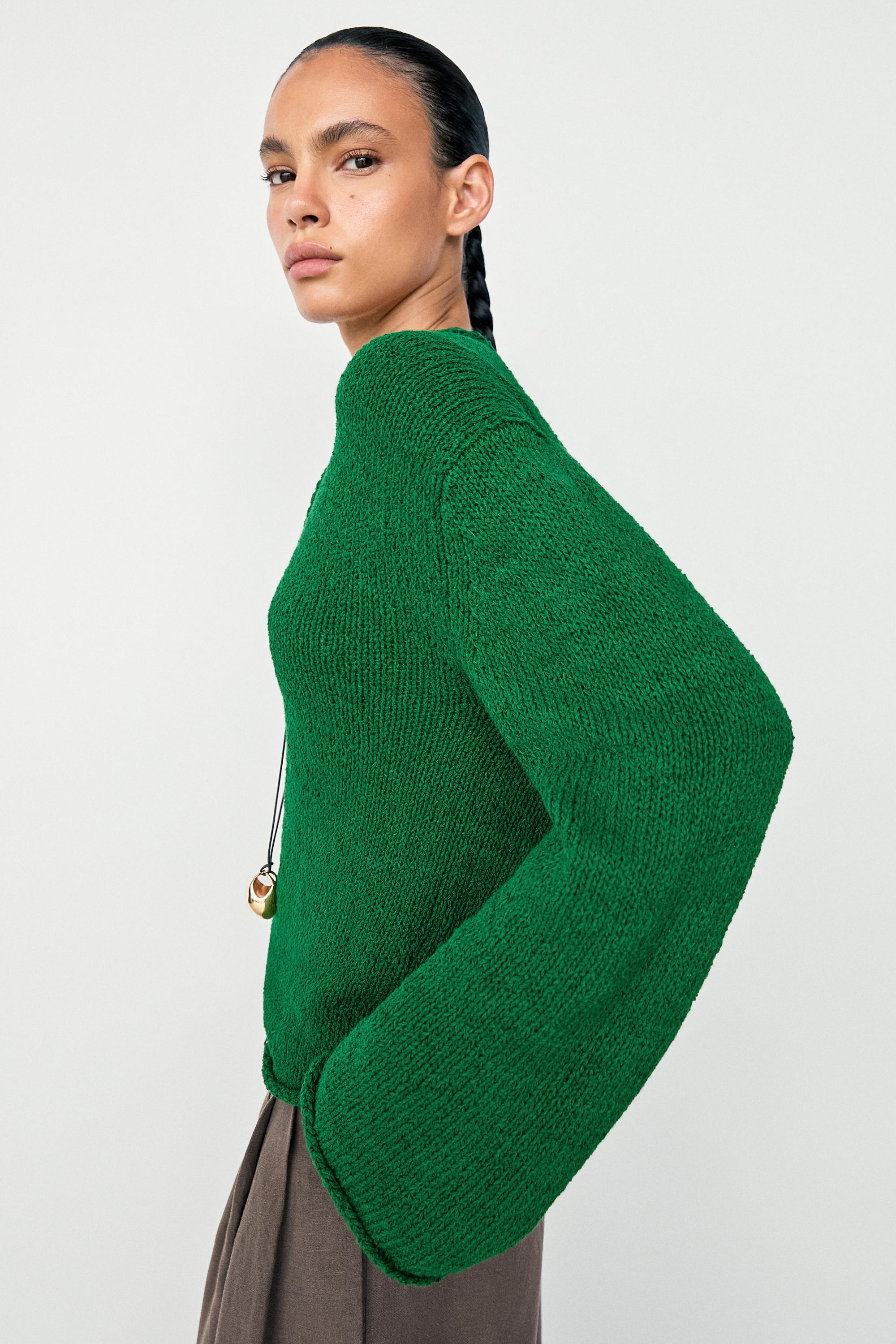 Cotton-blend knit sweater — GREEN