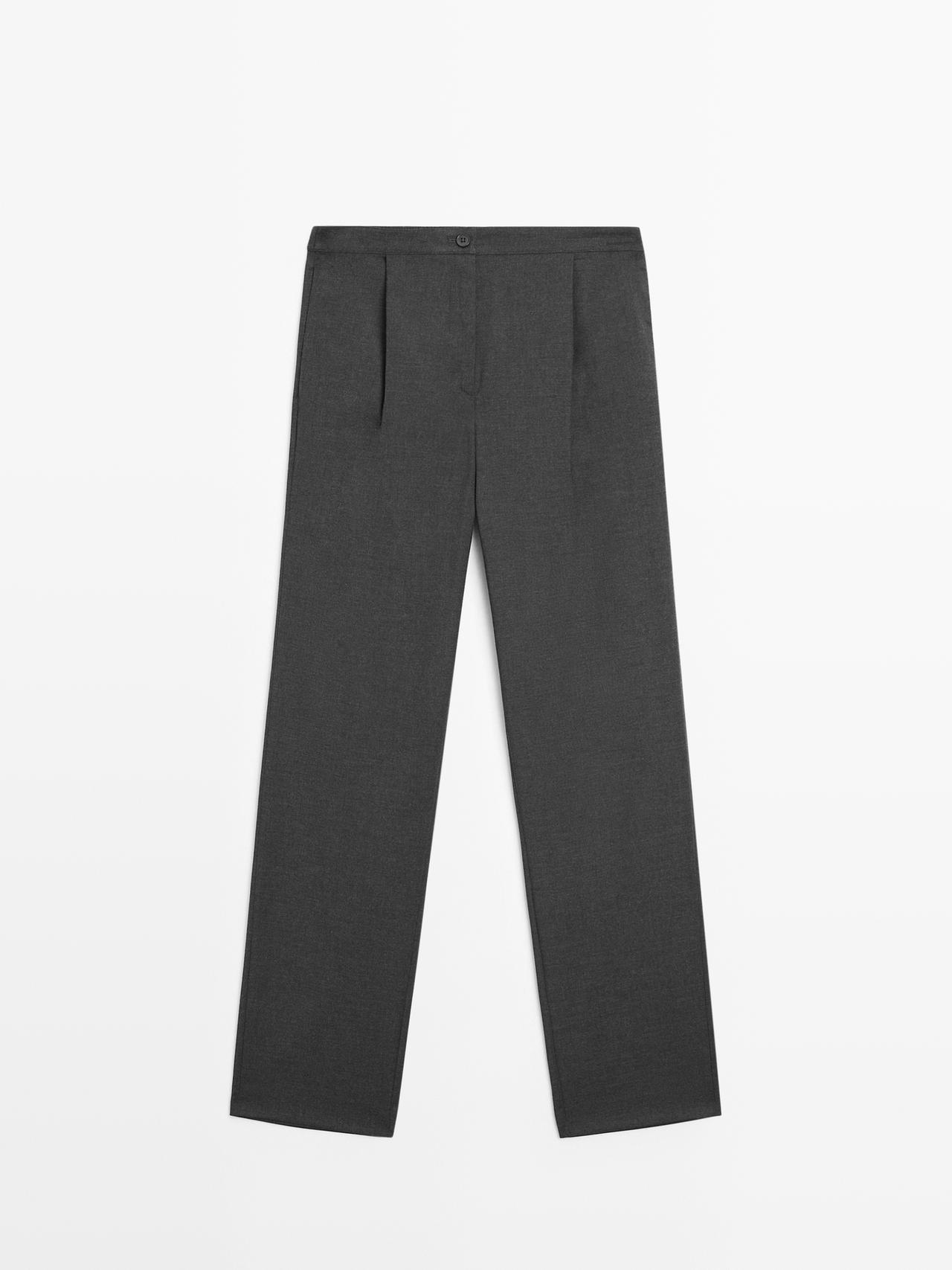 Massimo Dutti - Dame - Bukser Med Læg Og Elastisk Linning - Kulgrå - 36