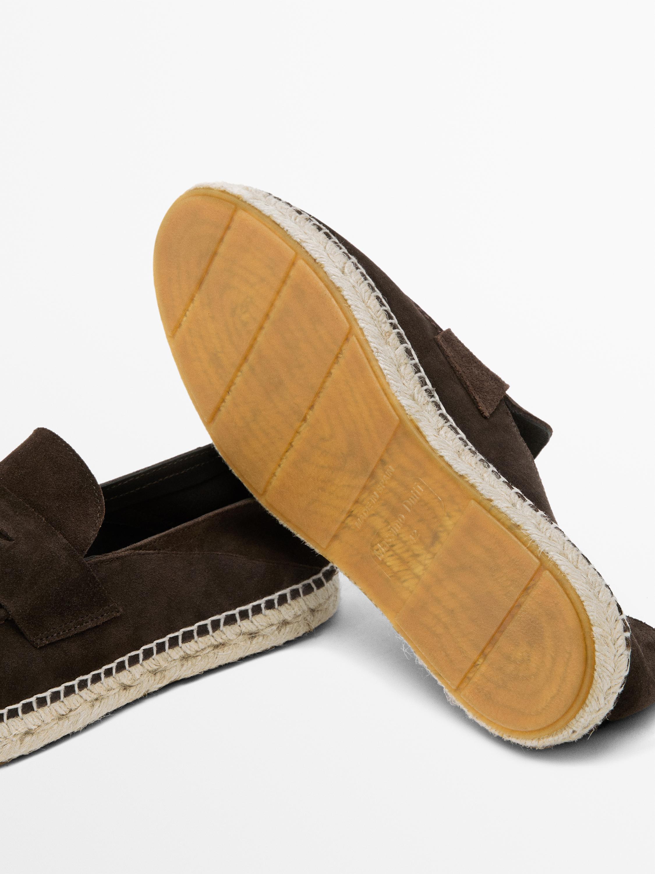 Split leather espadrilles with penny strap — BROWN