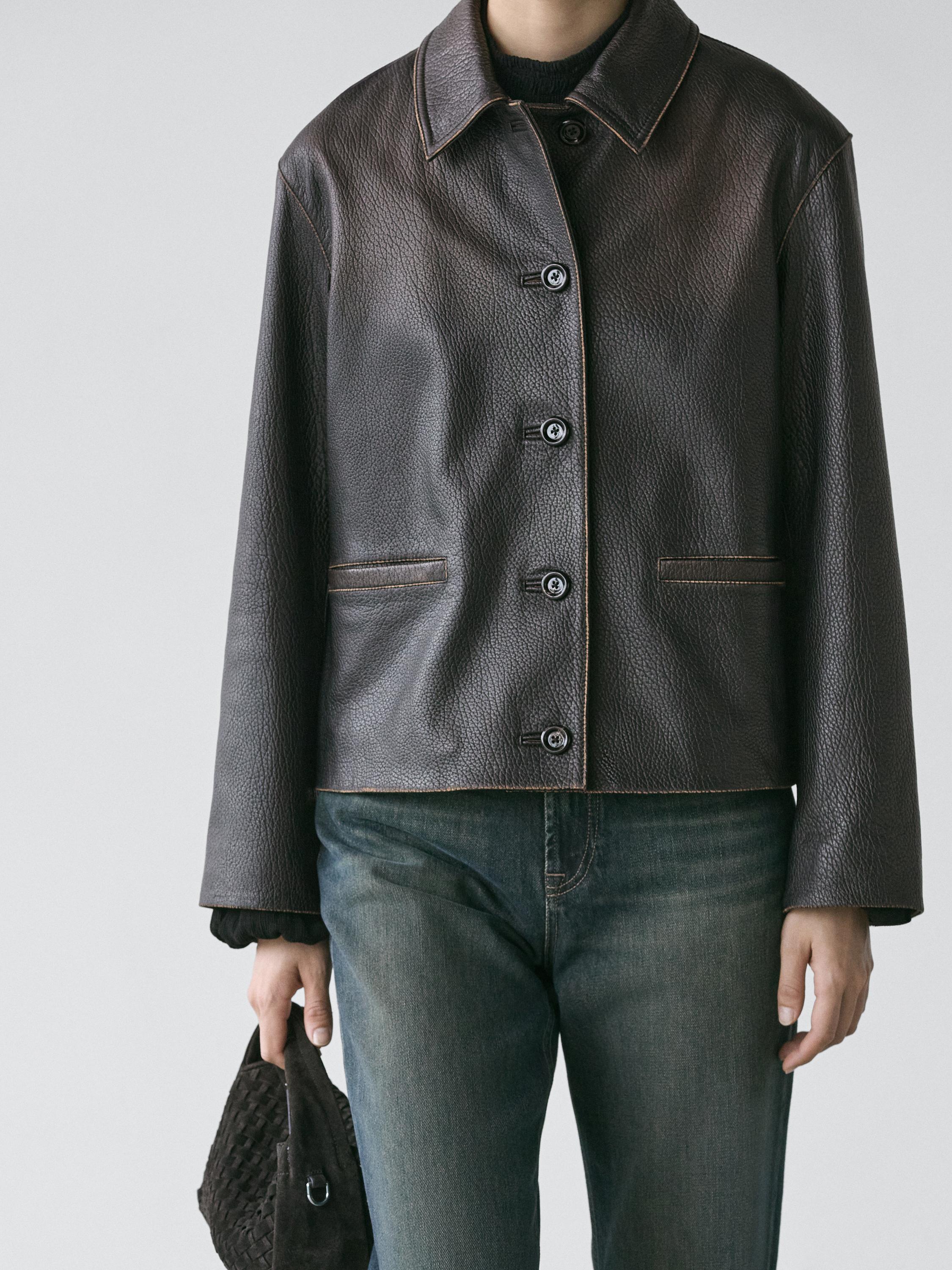 Short nappa leather jacket · Black · Bomberâ Jacket | Massimo Dutti