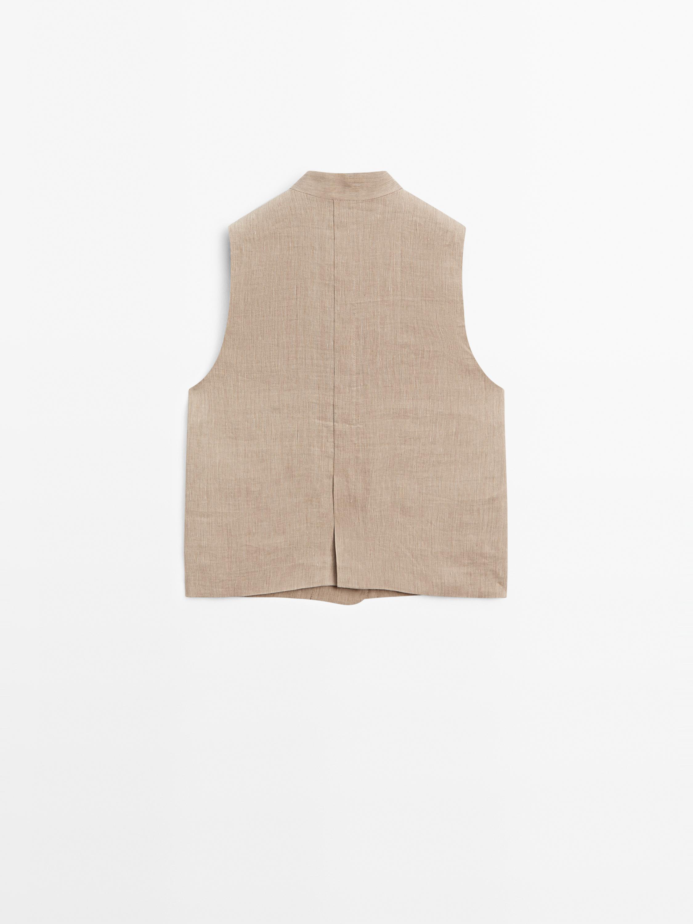 Linen blend multi-stripe waistcoat