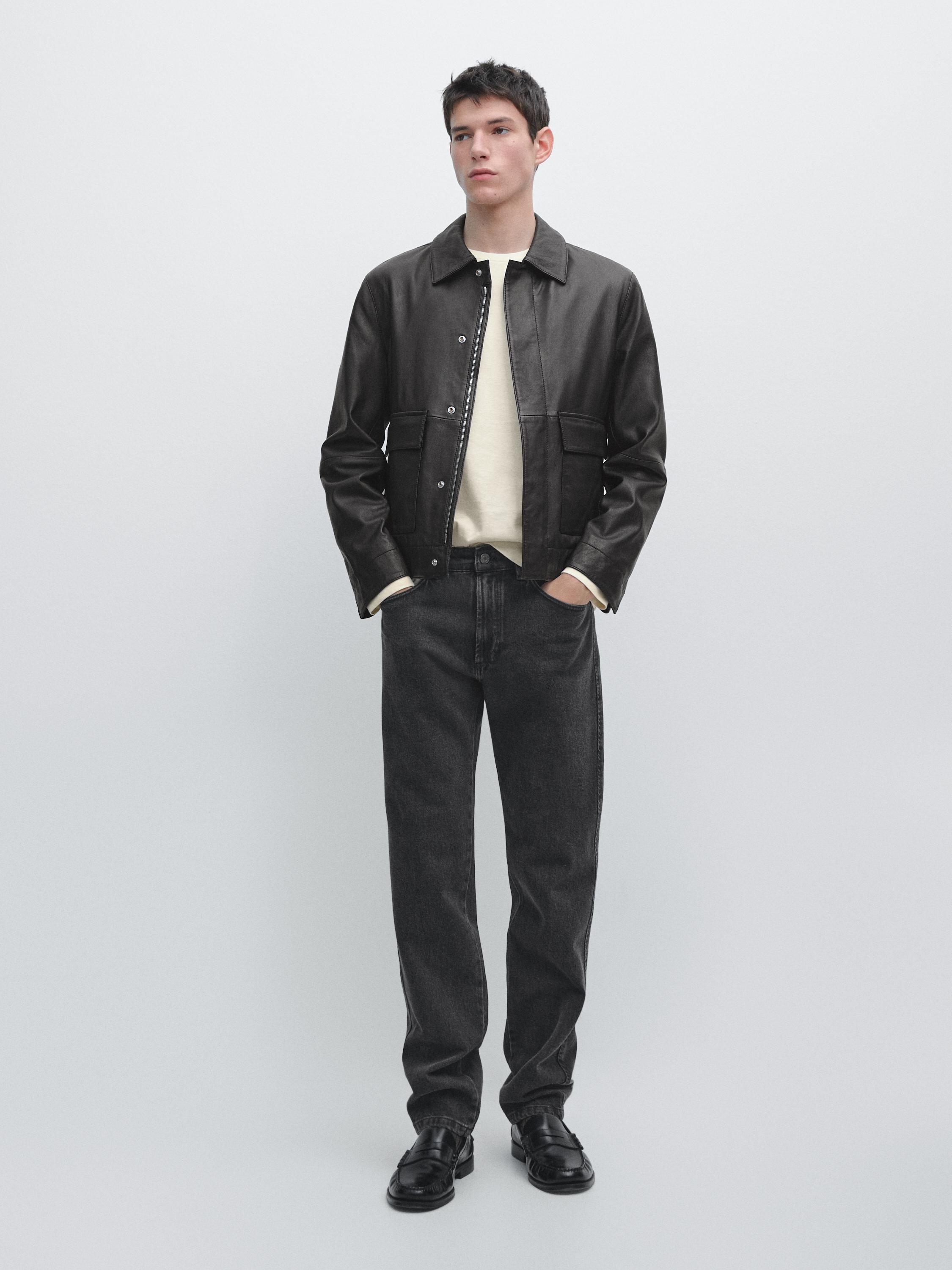 Blouson avec poches en cuir nappa