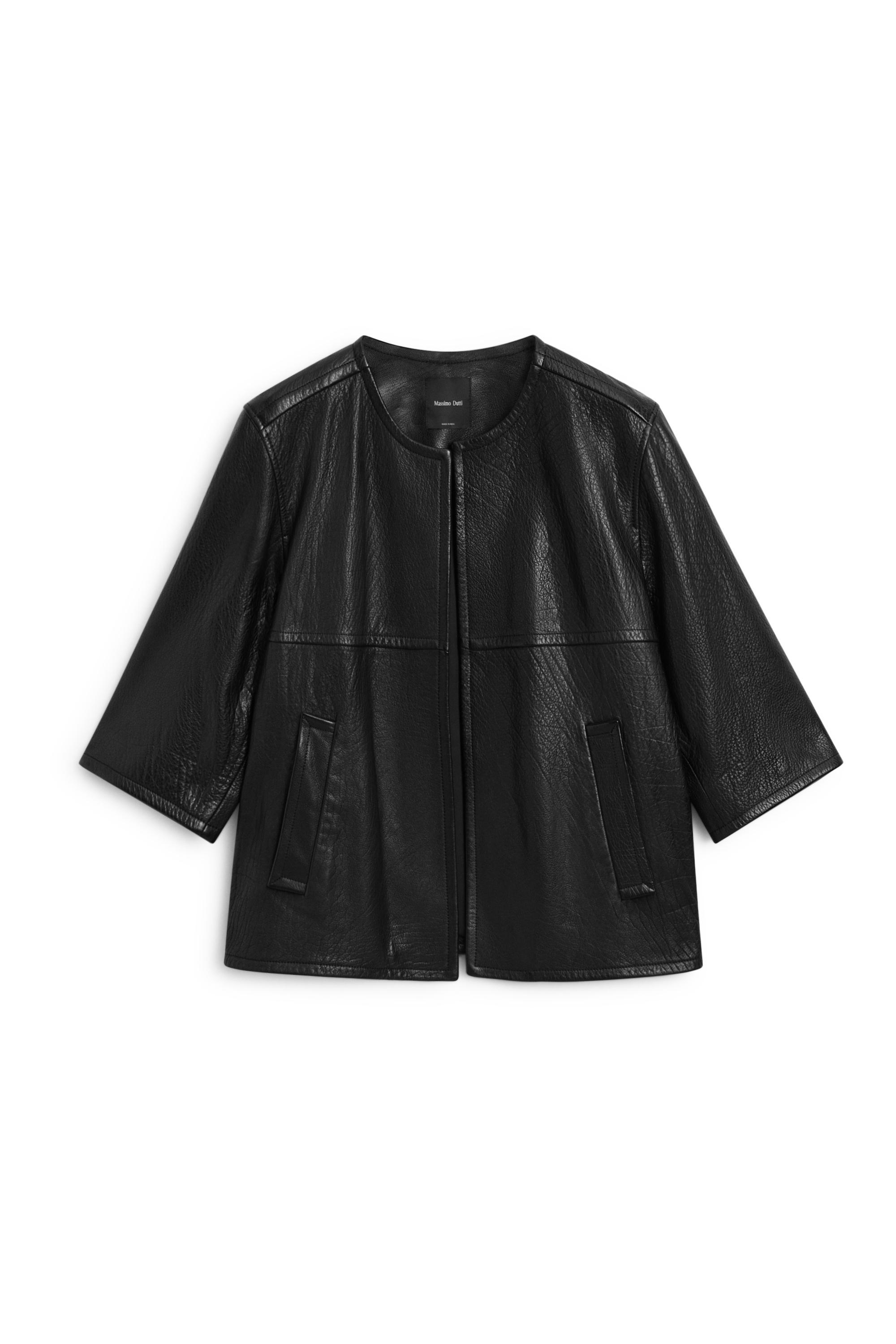 Cropped nappa leather jacket — BLACK