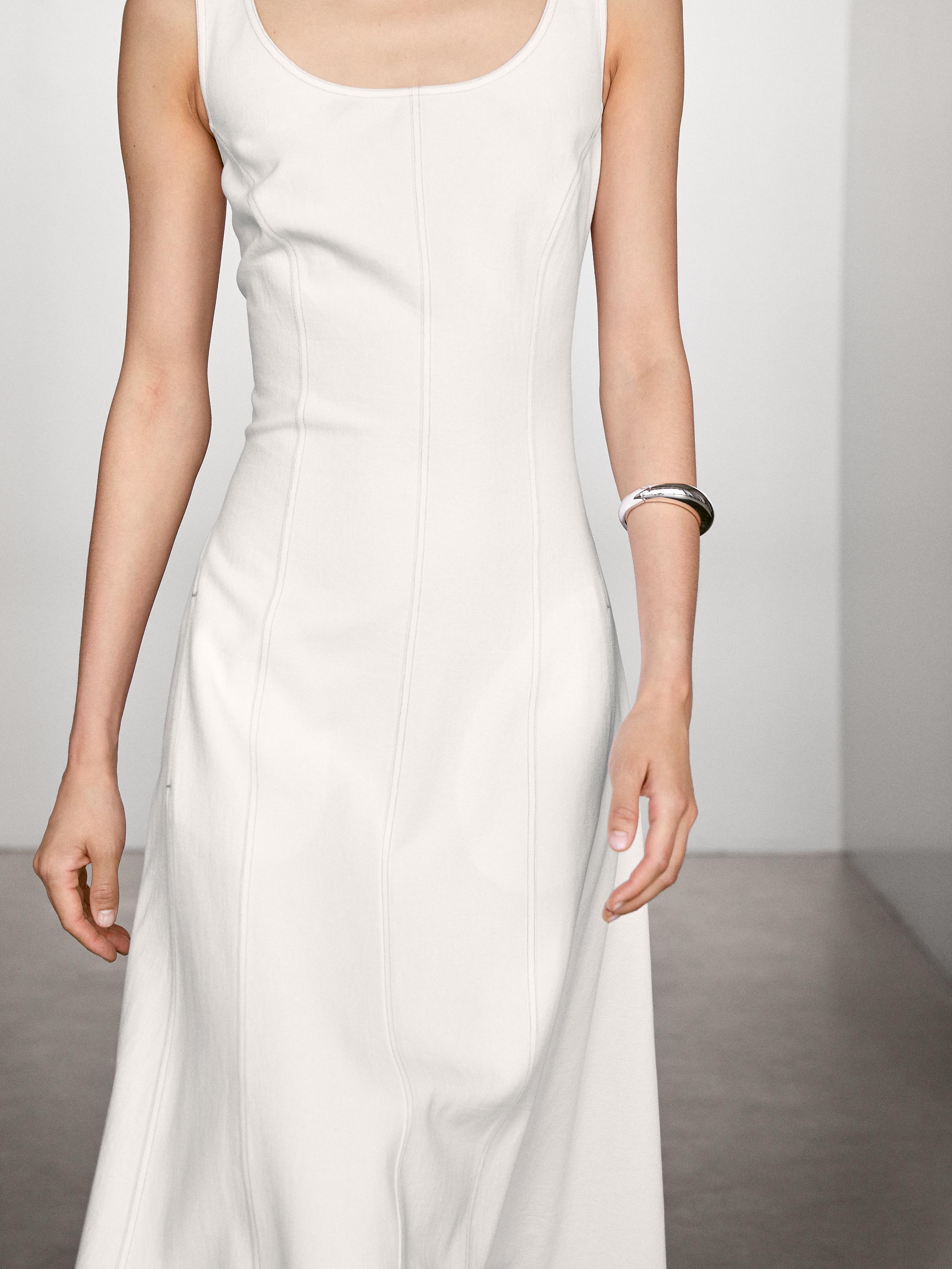 100% cotton denim midi dress