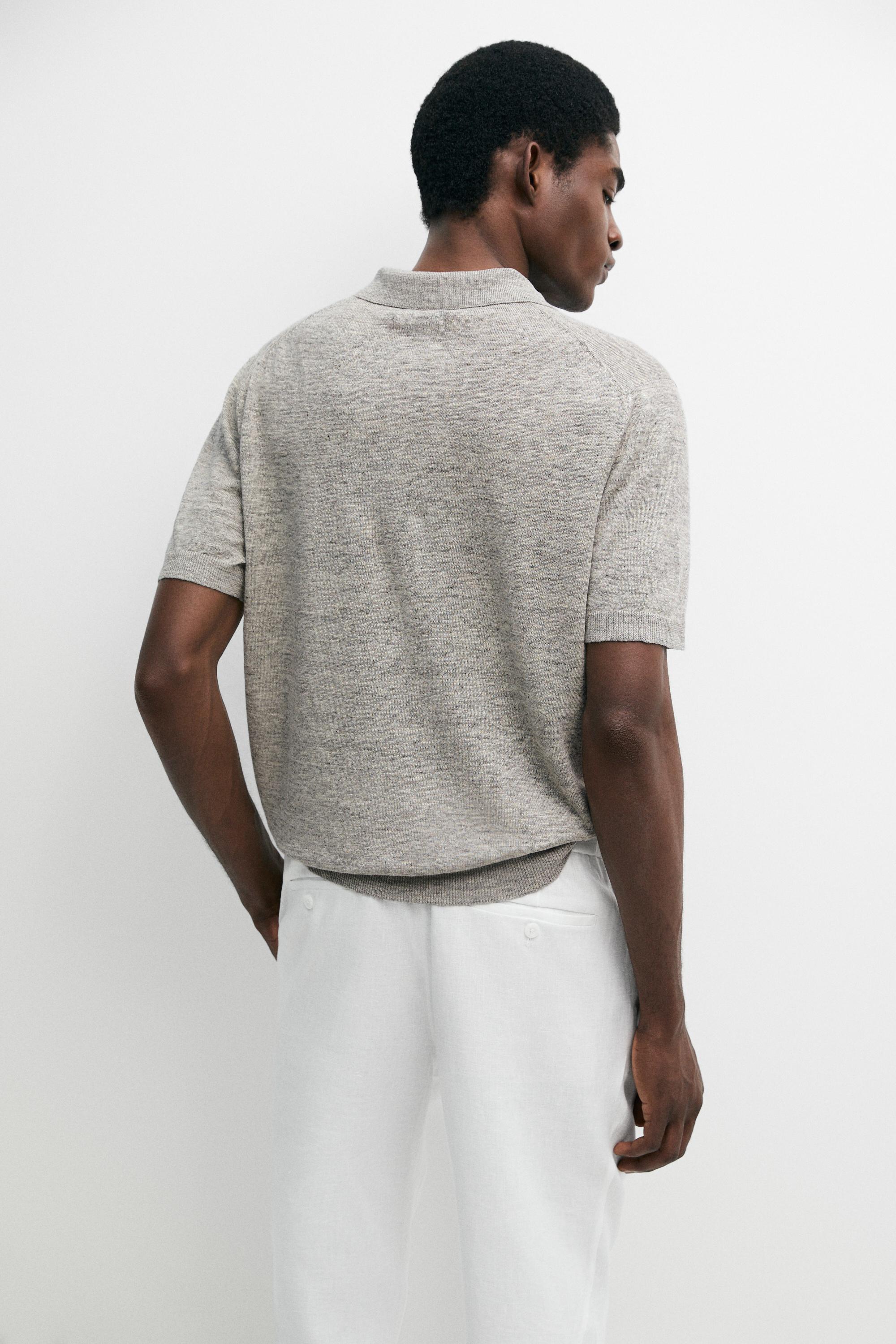 100% linen melange polo shirt — GREY MARL