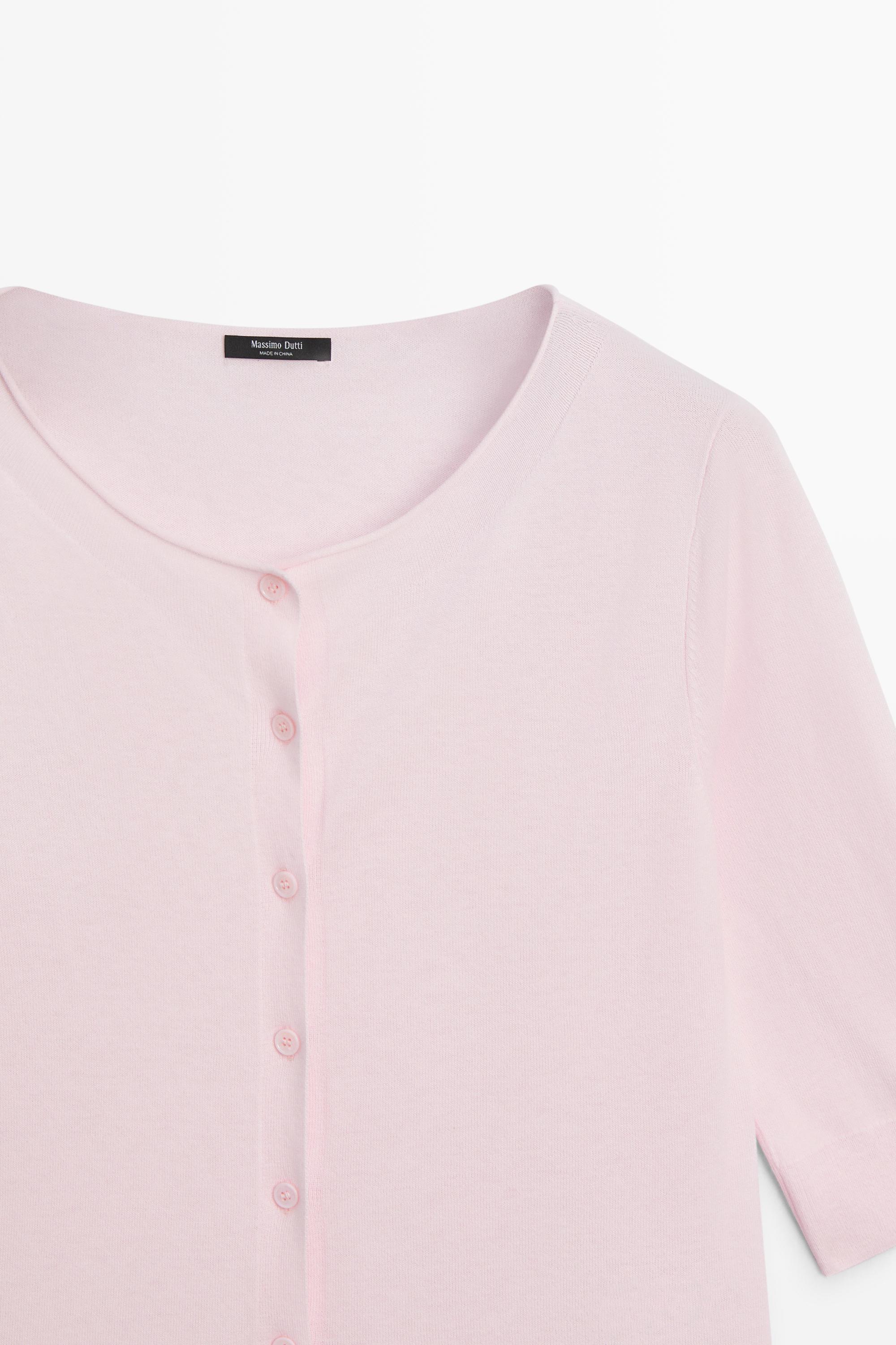 Cotton blend boat neck cardigan — PALE PINK