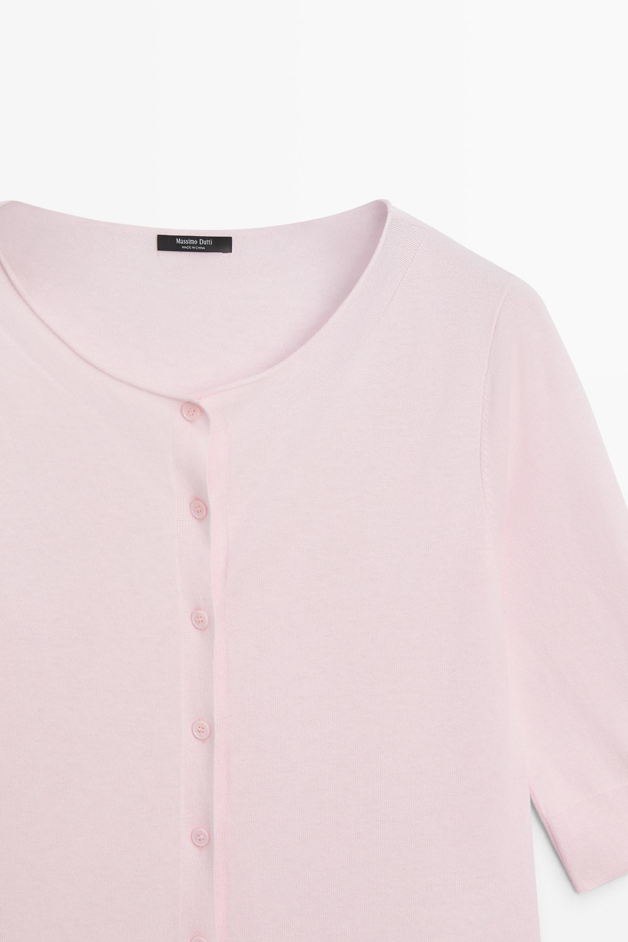 Cotton blend boat neck cardigan — PALE PINK
