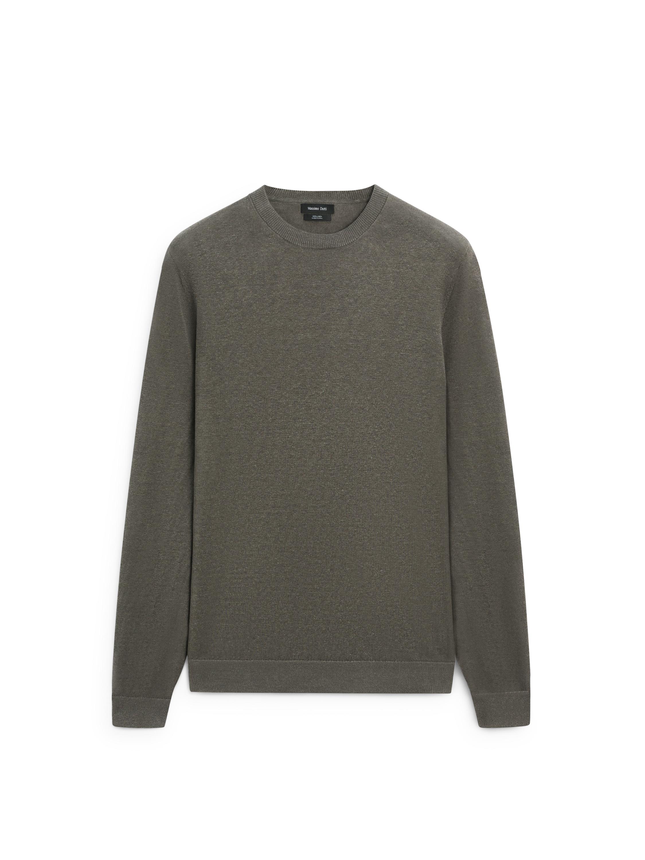 100% linen knit crew neck sweater — Powder